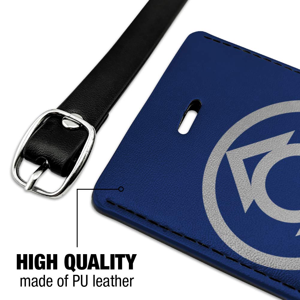Indigo Lantern Logo Leather Luggage Tag - Green Lantern Inspired Rectangular ID Card Holder for Travel Bags, Suitcases & Backpacks - Durable Personalized Name Tag for Identification