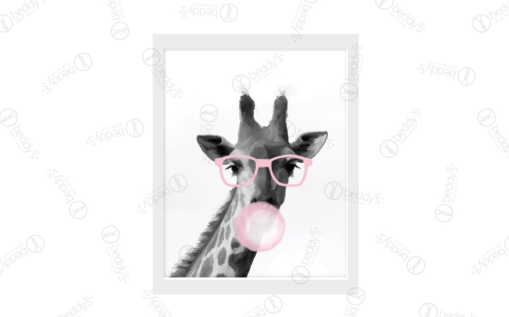 Bubblegum Giraffe Digital Art Print Download - Whimsical Animal Wall Decor for Kids Room, Nursery & Playroom