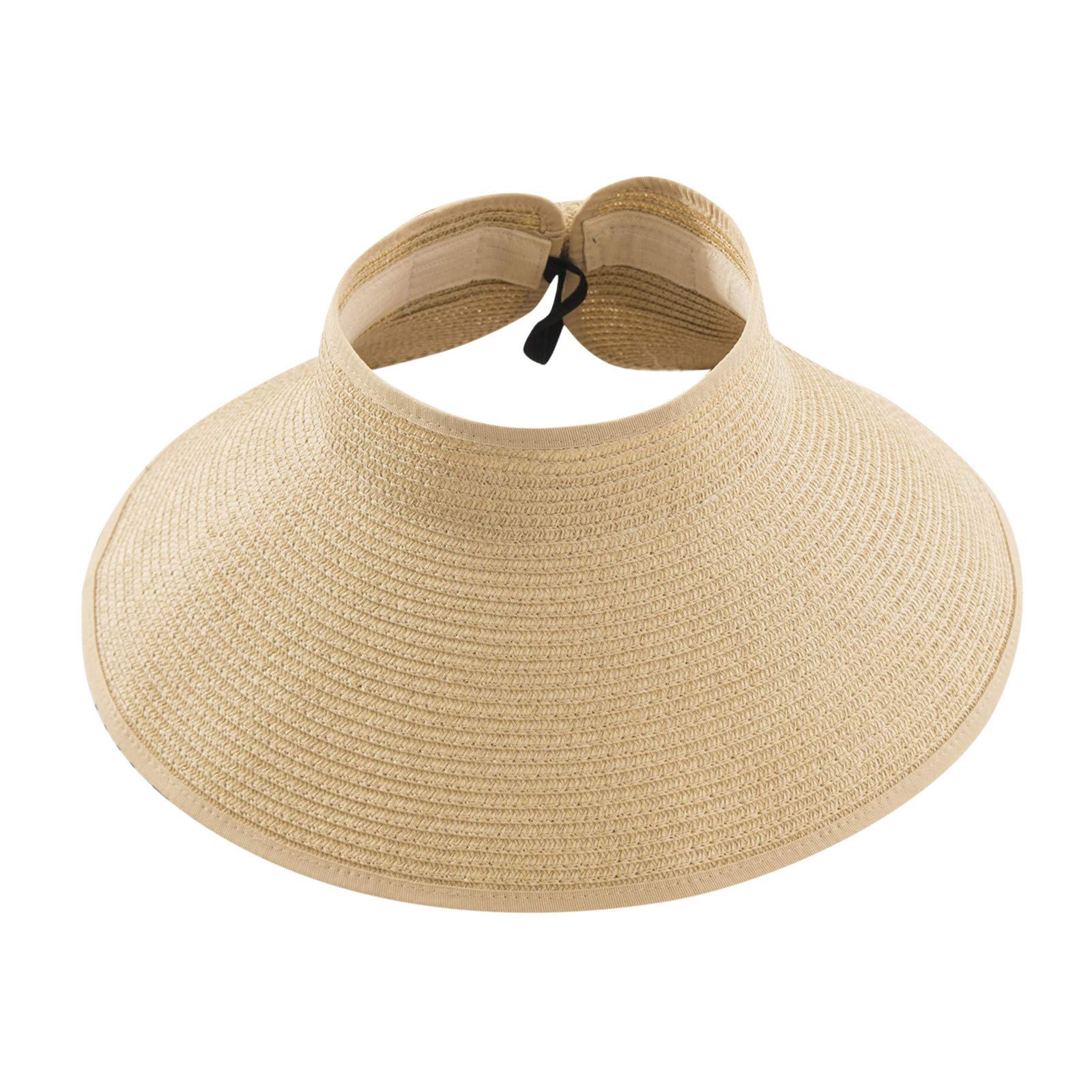 Foldable Straw Sun Visor Hat for Women - Adjustable Wide Brim Beach Hat with UPF Sun Protection - Breathable & Portable Summer Accessory for Outdoor, Travel, and Beach Vacations (Beige)