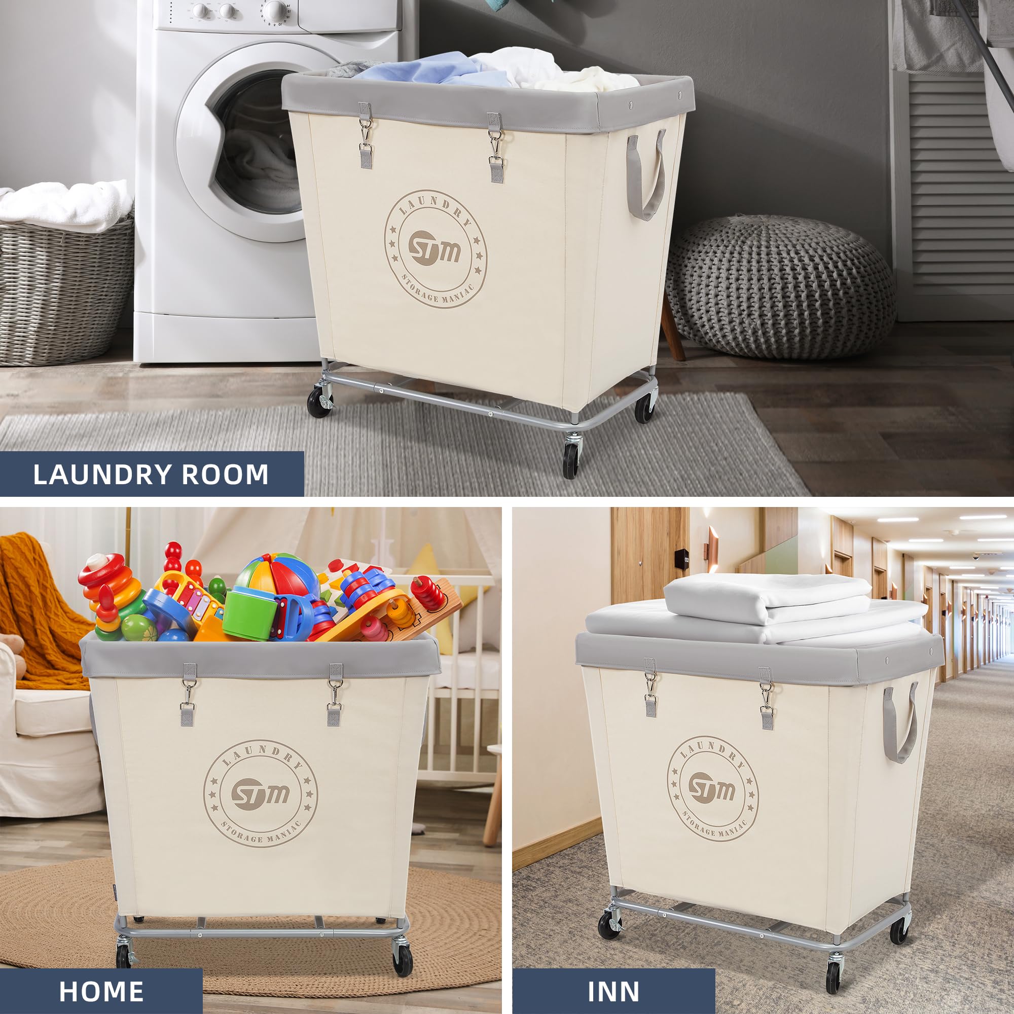 Heavy Duty Commercial Laundry Hamper Cart with Wheels - 320L Industrial Laundry Basket with Steel Frame for Hotel, Home & Laundry Room - 31.7
