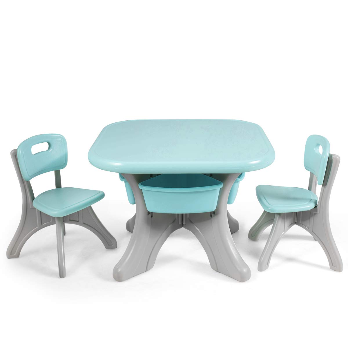 KOTEK 3-Piece Kids Table and Chair Set with Storage Bin - Toddler Activity Table & 2 Chairs for Arts, Crafts, Study, Reading, Drawing & Painting - Perfect for Playroom, Classroom or Homeschool (Green)
