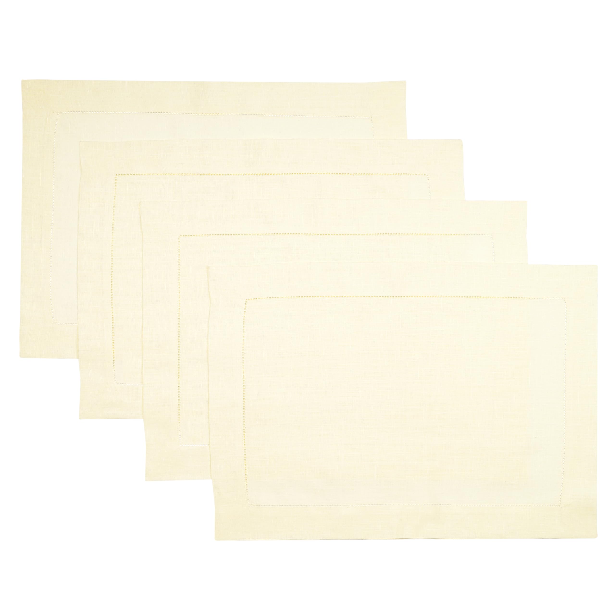 D'Moksha Homes 100% Pure Linen Placemats Set of 4 - 14x19 Inch Cream Table Mats with Classic Hemstitch Design, Washable & Durable for Dining Table Decor - Perfect for Easter, Thanksgiving, and Everyday Family Meals