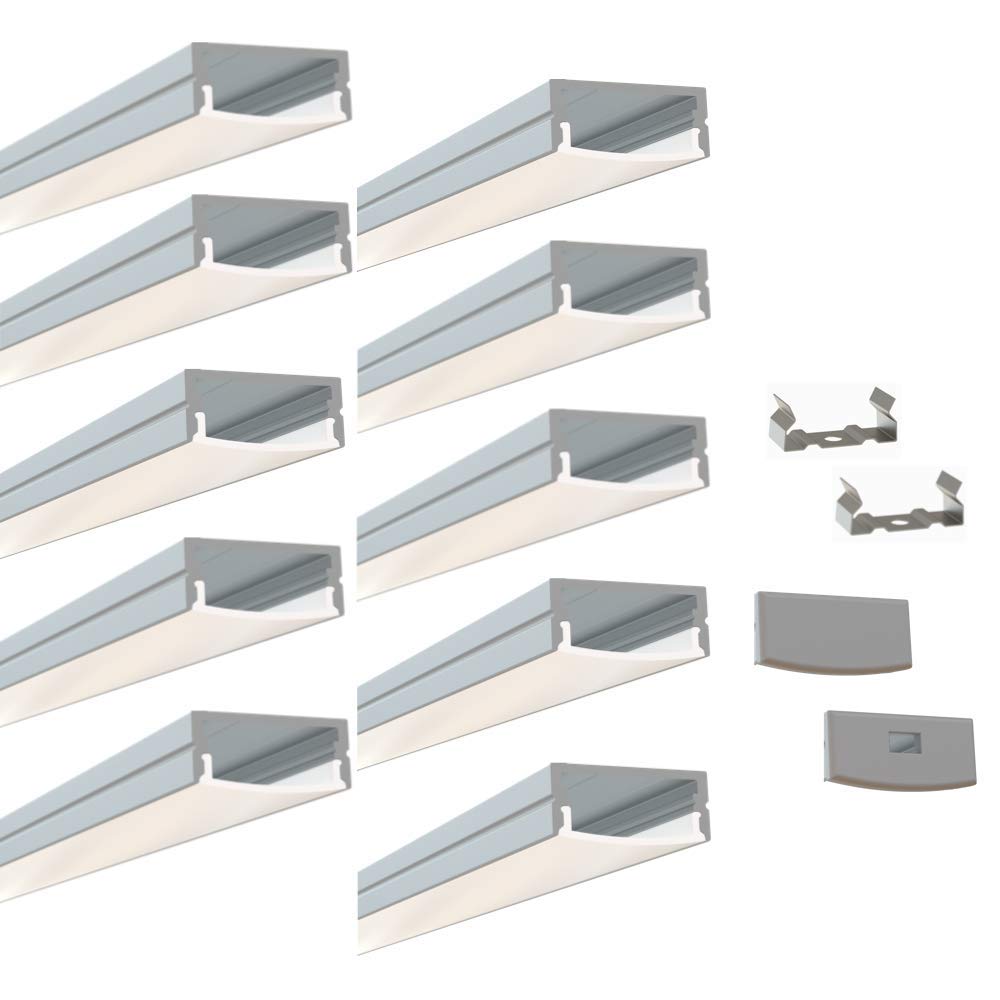 10-Pack 8ft (2.4Meter) LED Aluminum Channels with Frosted Diffuser - 1955 Series Extrusion for 20mm LED Strip Lights | Mounting Accessories Included | Perfect for Home, Office & Commercial Lighting Projects