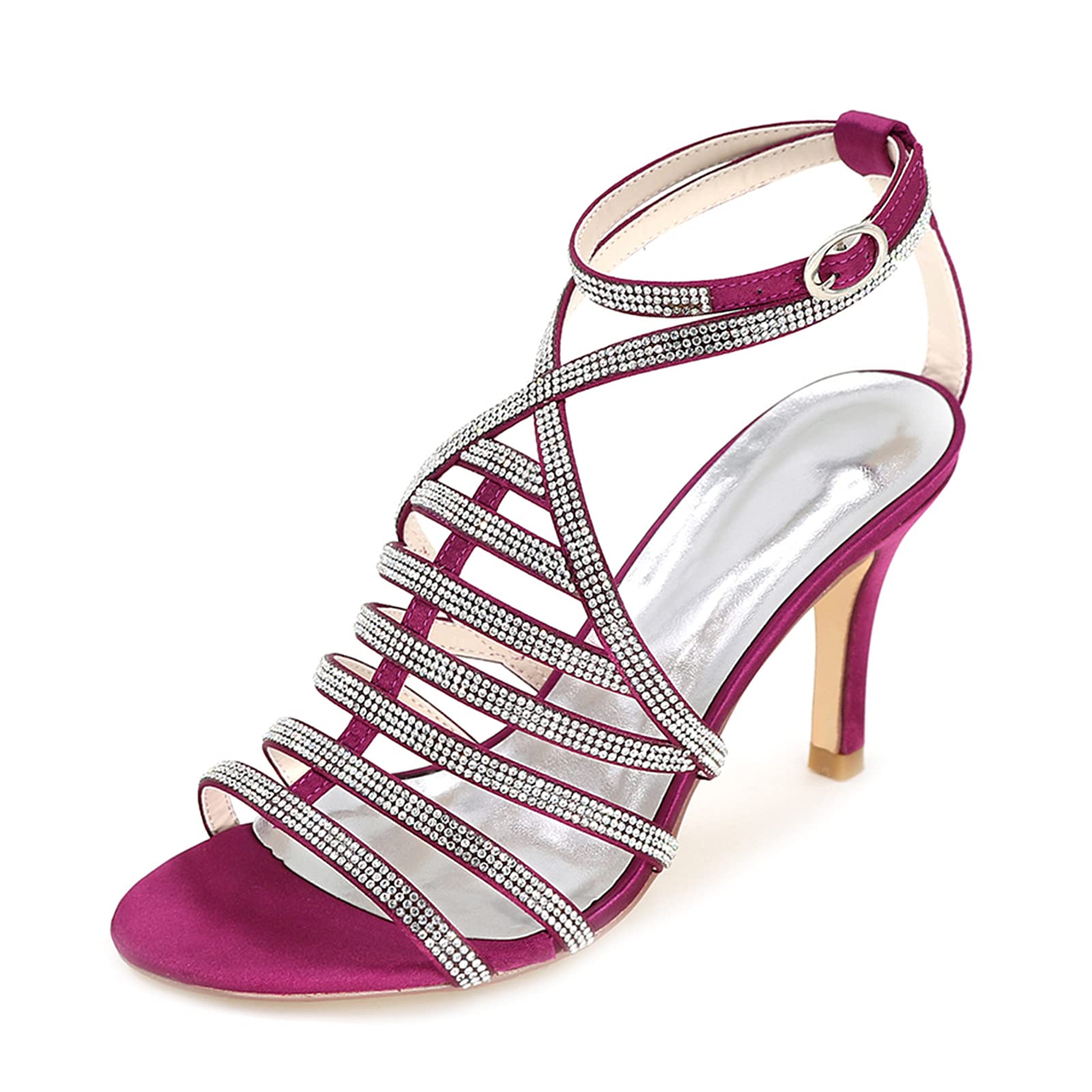 Sparkling Open Toe Rhinestone Wedding Shoes for Bride & Bridesmaids - Elegant High Heel Ankle Strap Sandals for Evening Parties, Prom & Special Occasions