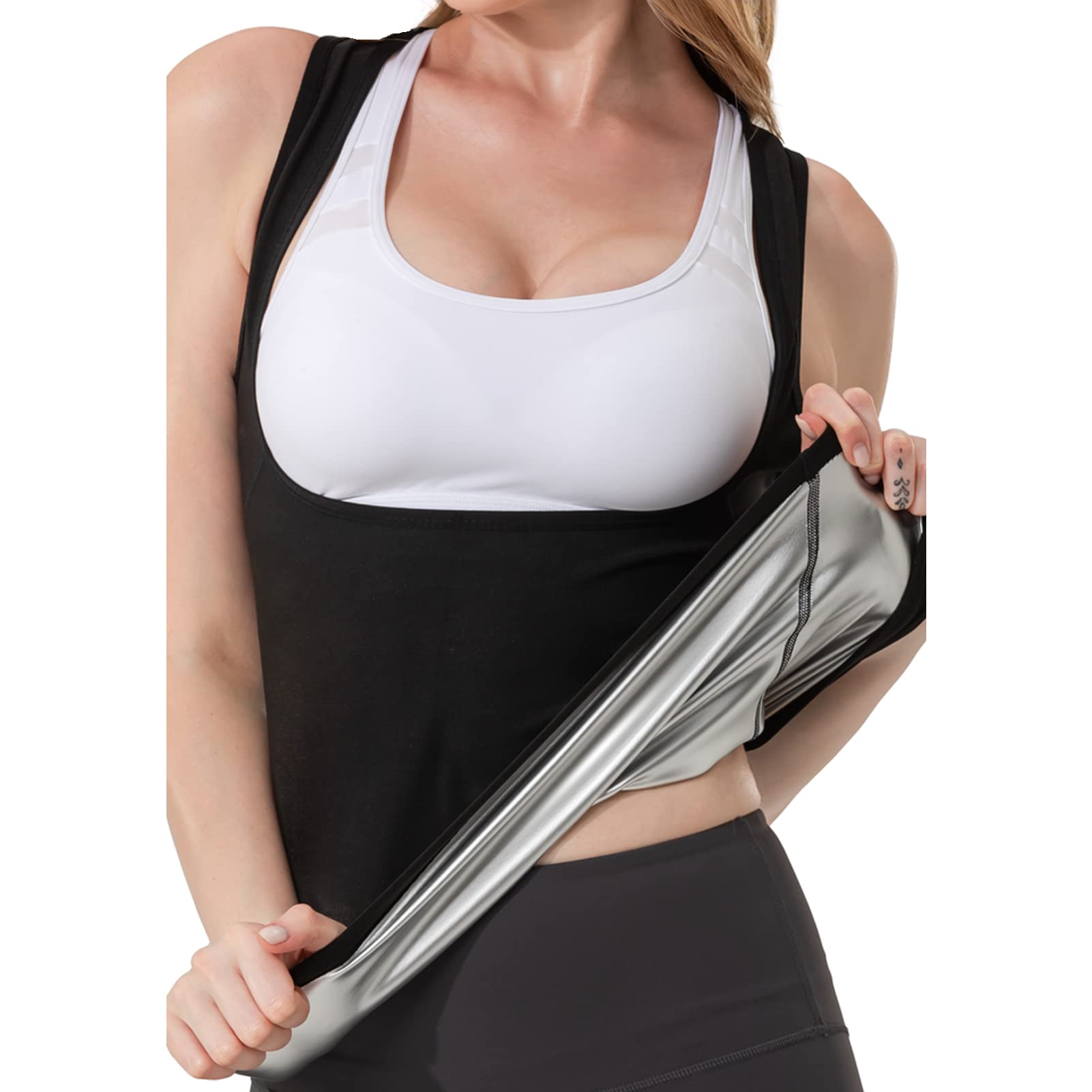 Portzon Women's Sweat Vest for Weight Loss - Slimming Workout Tank Top & Sauna Shirt with Heat Trapping Technology - Perfect for Gym, Running, Yoga & Postpartum Recovery
