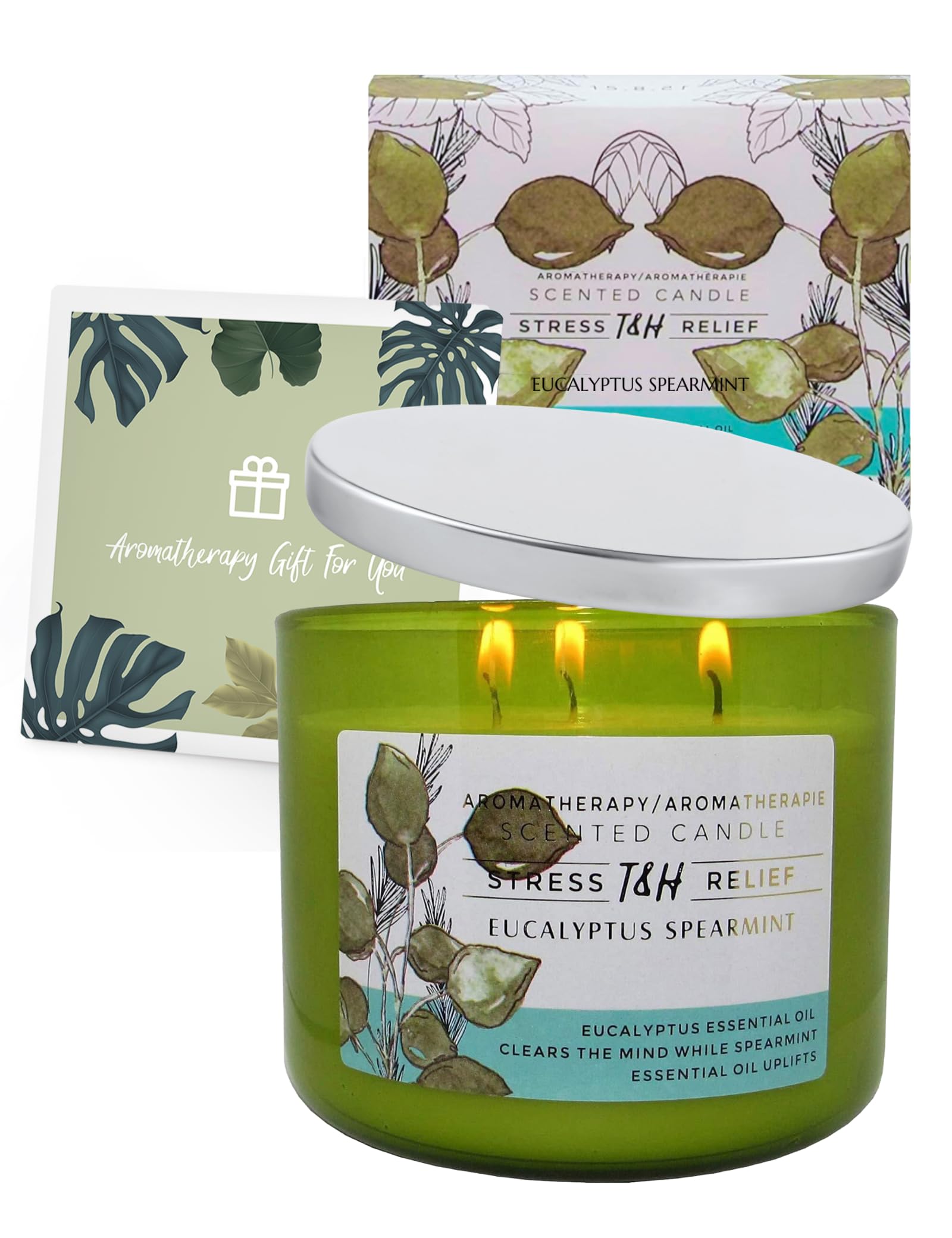 Eucalyptus Spearmint Aromatherapy 3-Wick Soy Candle - 15.8 oz Large Scented Candle for Home, Spa & Office - Long-Lasting Relaxation Gift for Men & Women - Perfect for Stress Relief, Meditation & Romantic Ambiance