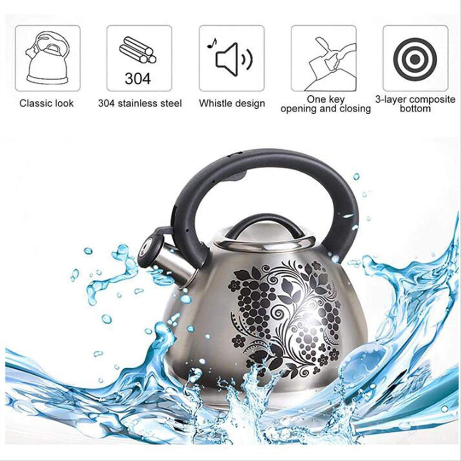 3L Stainless Steel Whistling Tea Kettle - Induction & Gas Stove Compatible - Camping Kettle with Anti-Scald Handle & Color Options - Perfect for Outdoor Adventures, Home Kitchen & Tea Brewing