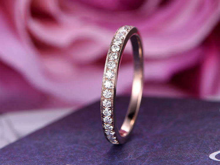 14K White Gold Petite Moissanite Half Eternity Wedding Band - Matching Anniversary Promise Ring Set for Women, Perfect for Bridal Jewelry, Engagement Gift & Romantic Occasions