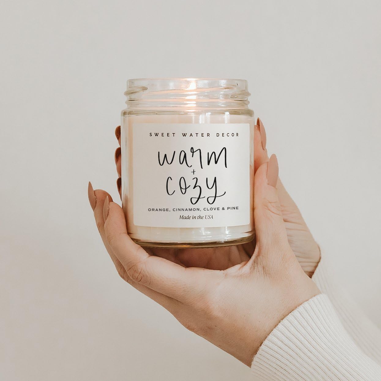 Sweet Water Decor Warm & Cozy Winter Scented Candle - Pine Cinnamon & Fir Aroma, Orange Scented Soy Candle for Home Decor | 40-Hour Burn Time, 9oz Clear Jar | Made in USA | Perfect for Holiday Gifts, Cozy Evenings & Winter Home Fragrance