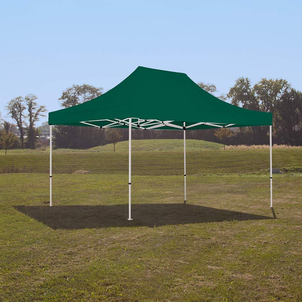 10x15 Instant Canopy Tent with 3 Full Walls & 1 Half Wall - Heavy Duty Waterproof Commercial Canopy Tent with Aluminum Frame - Includes Carry Bag & Stakes - Perfect for Outdoor Events, Farmers Markets, Camping & Backyard Parties (Green)