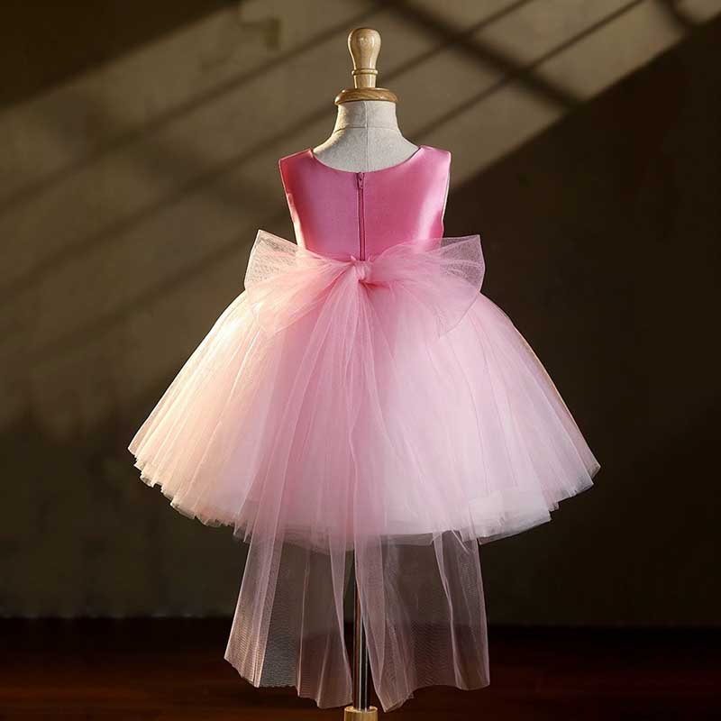 Pink Satin & Tulle Sleeveless Flower Girl Dress for Princess - Perfect for Weddings, Birthday Parties & Special Occasions