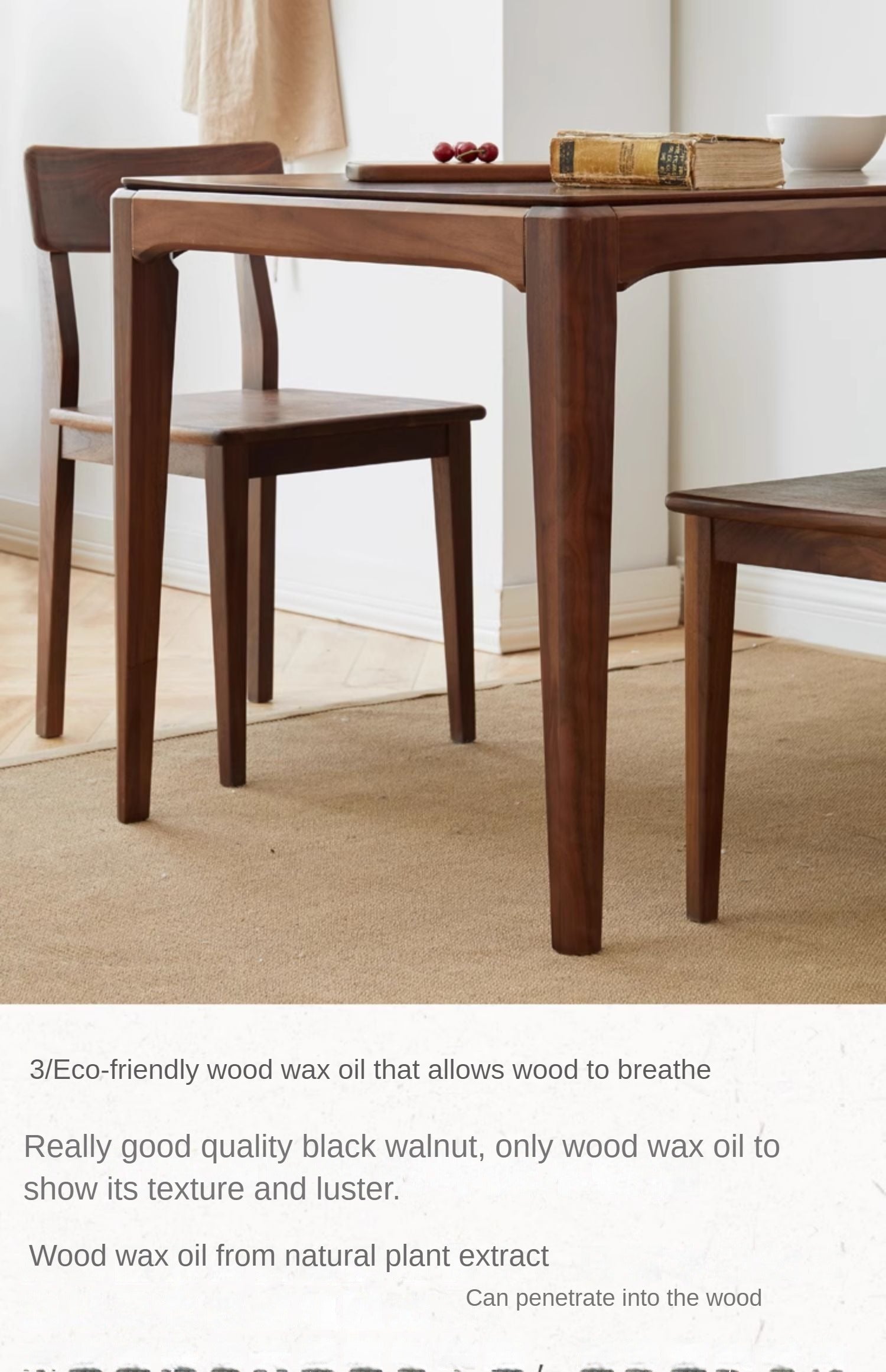 Premium Black Walnut & Ash Solid Wood Modern Nordic Dining Table - Elegant Light Luxury Design for Home, Restaurant, and Office Use