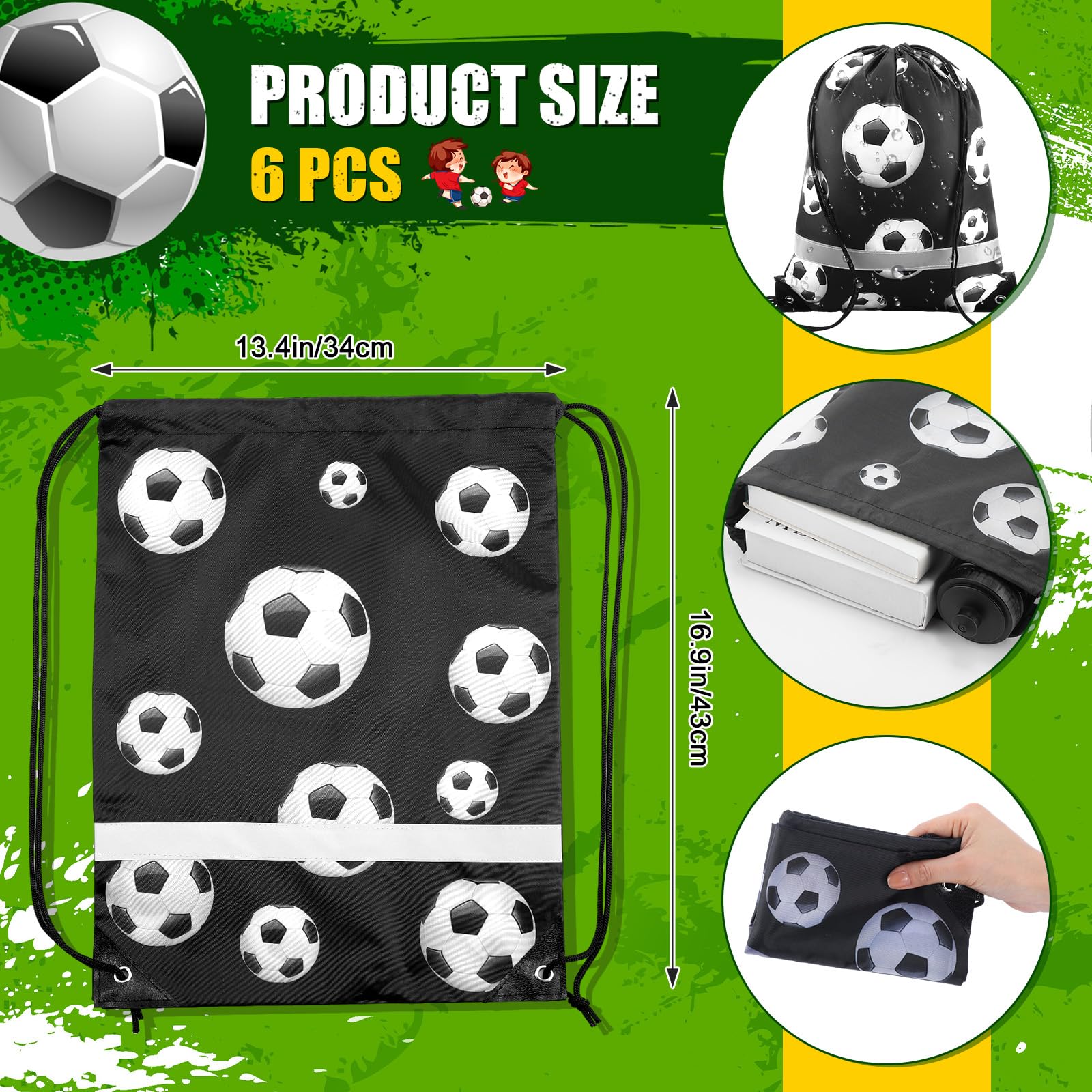24 oz Soccer Water Bottle with Drawstring Bag - 12 Pcs Soccer Team Party Favors Set - Perfect for Summer Sports, Soccer Games & Team Gifts - Classic Soccer Theme Accessories for Players & Fans