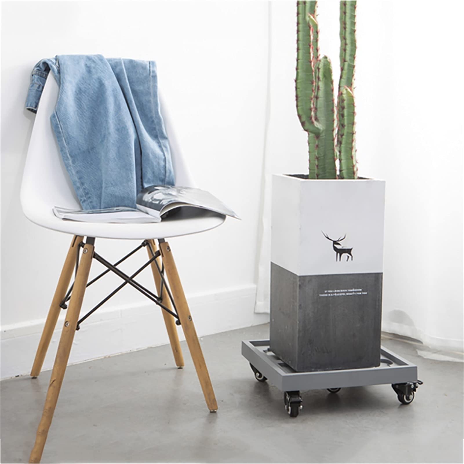 Heavy Duty Square Plant Caddies with Wheels - 28cm Rolling Plant Stand Pot Trolley, Wheeled Planter Saucer Tray for Indoor Outdoor Use - Potted Flower Mover Dolly with Casters (Gray) - Perfect for Moving Large Plants on Patios, Decks and Garden Spaces