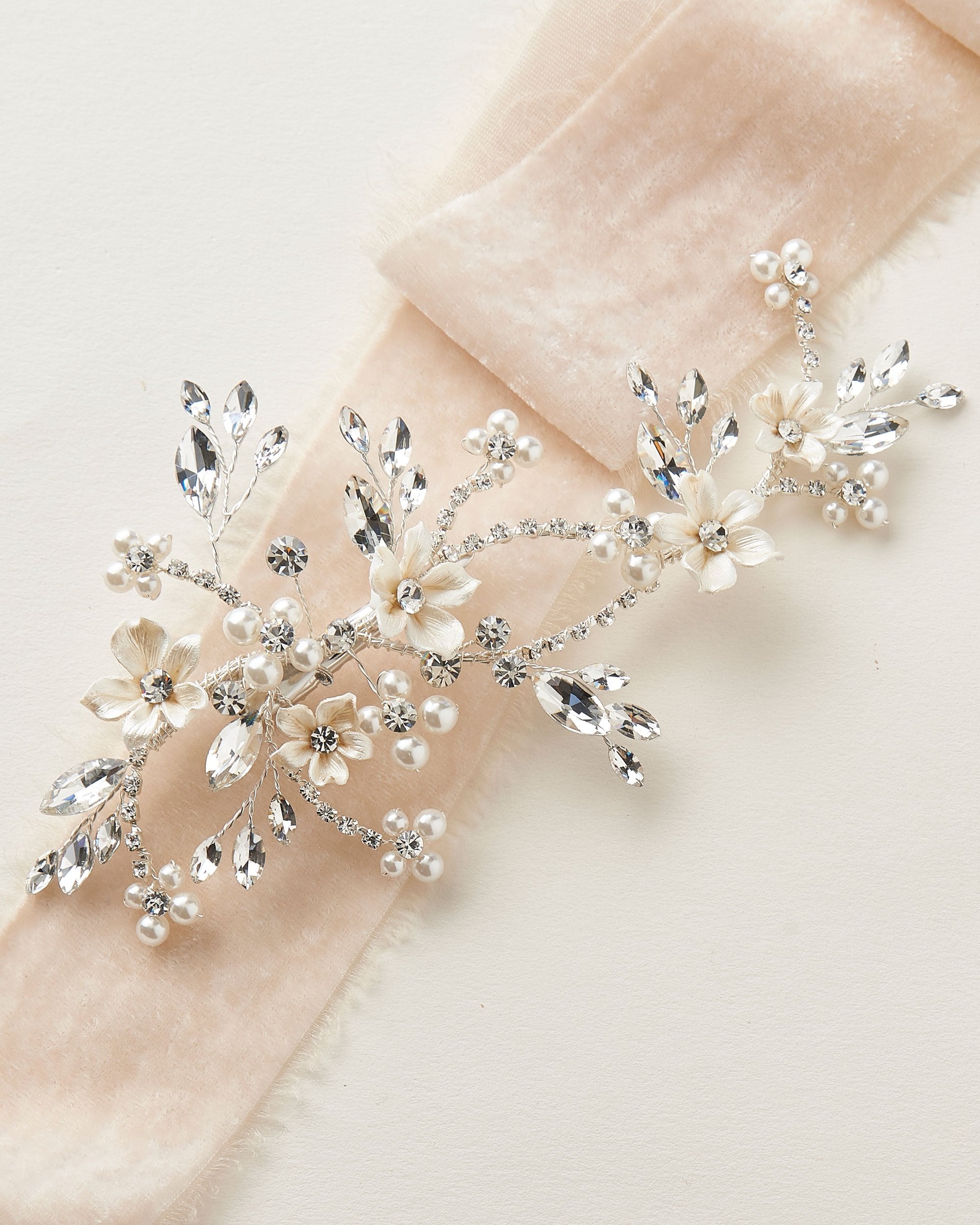 Flora Pearl & Crystal Hair Clip - Elegant Bridal Hair Accessories for Weddings, Parties & Special Occasions