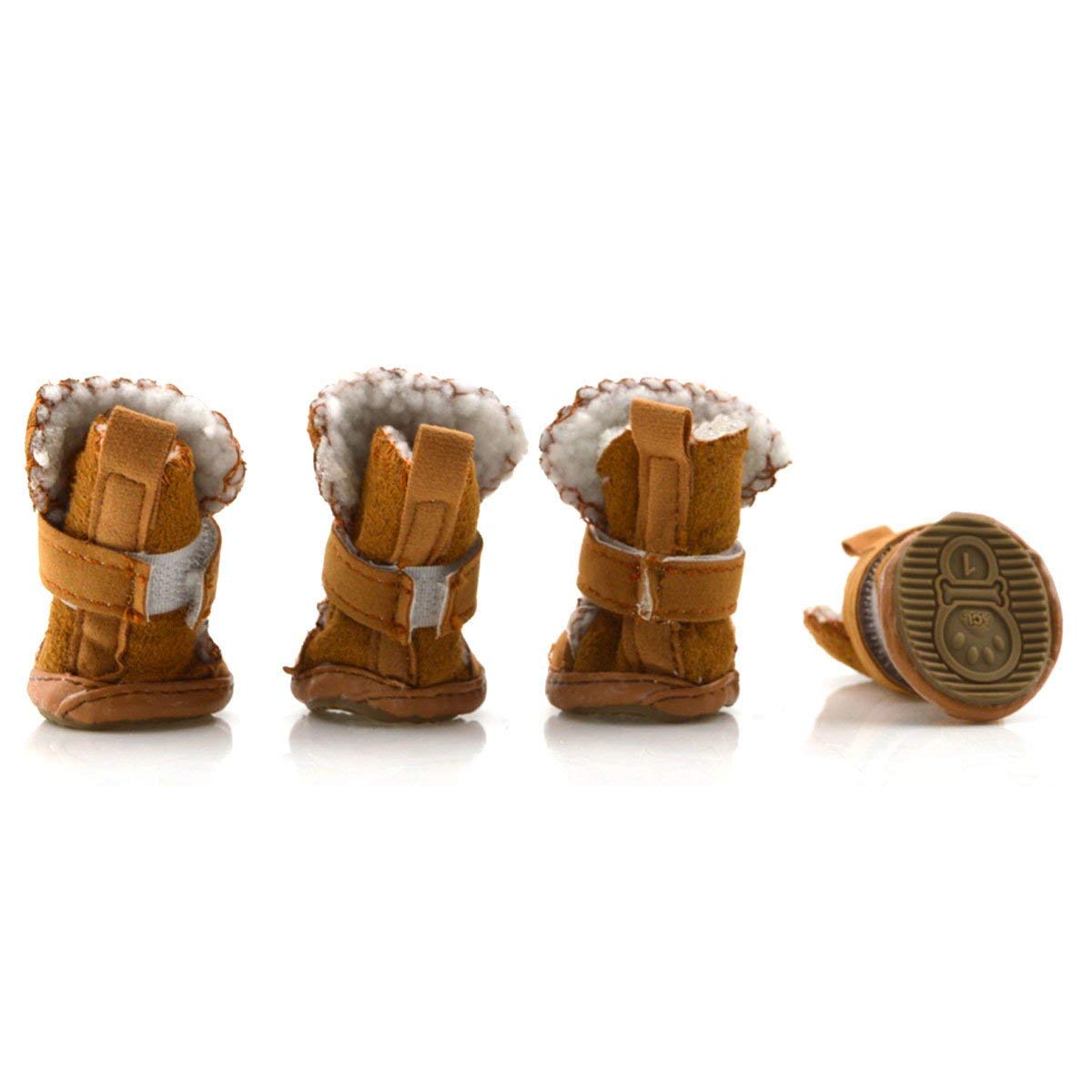 URBEST Dog Boots for Small Dogs - Waterproof Winter Dog Shoes with Anti-Slip Sole, Size 3, Brown - Perfect for Snow, Rain & Cold Weather Outdoor Protection