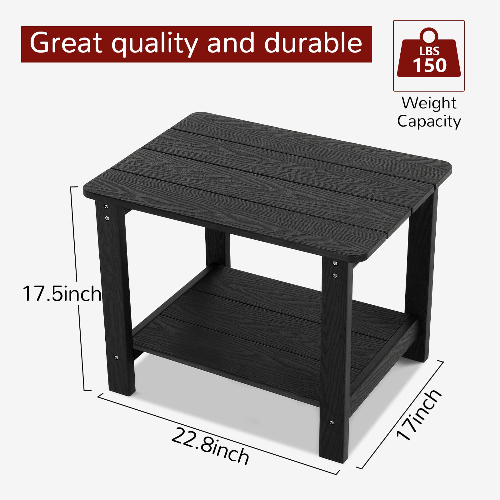 Stoog 22.8 Inch Large Outdoor Side Table with 2-Tier Storage - Weatherproof Rectangular Patio End Table (22.8
