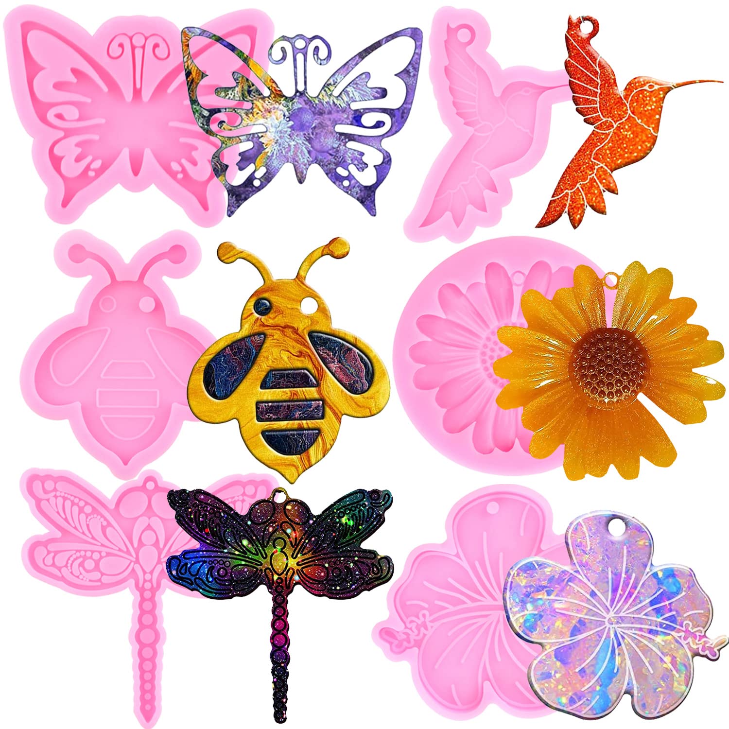 Premium Silicone Epoxy Resin Molds Set - 6PC Bird, Dragonfly, Butterfly & Floral Shapes for DIY Keychains, Pendants, Jewelry Making | Unique Handmade Gift Ideas for Birthdays, Christmas & Home Decor