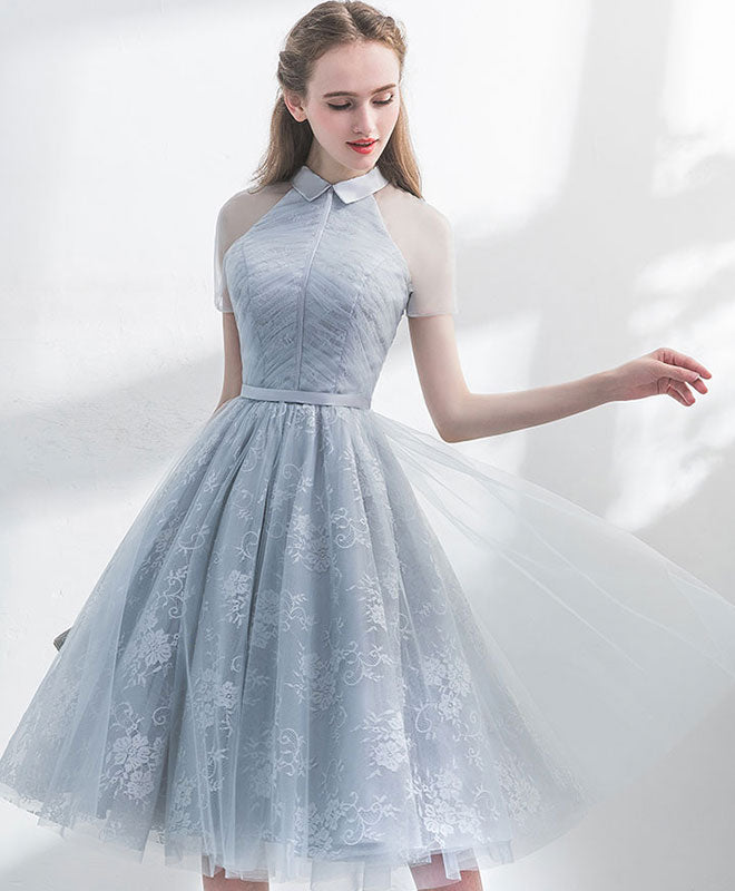 Elegant Gray Tulle Lace Short Prom Dress for Homecoming - Perfect for Formal Dances, Parties & Special Occasions