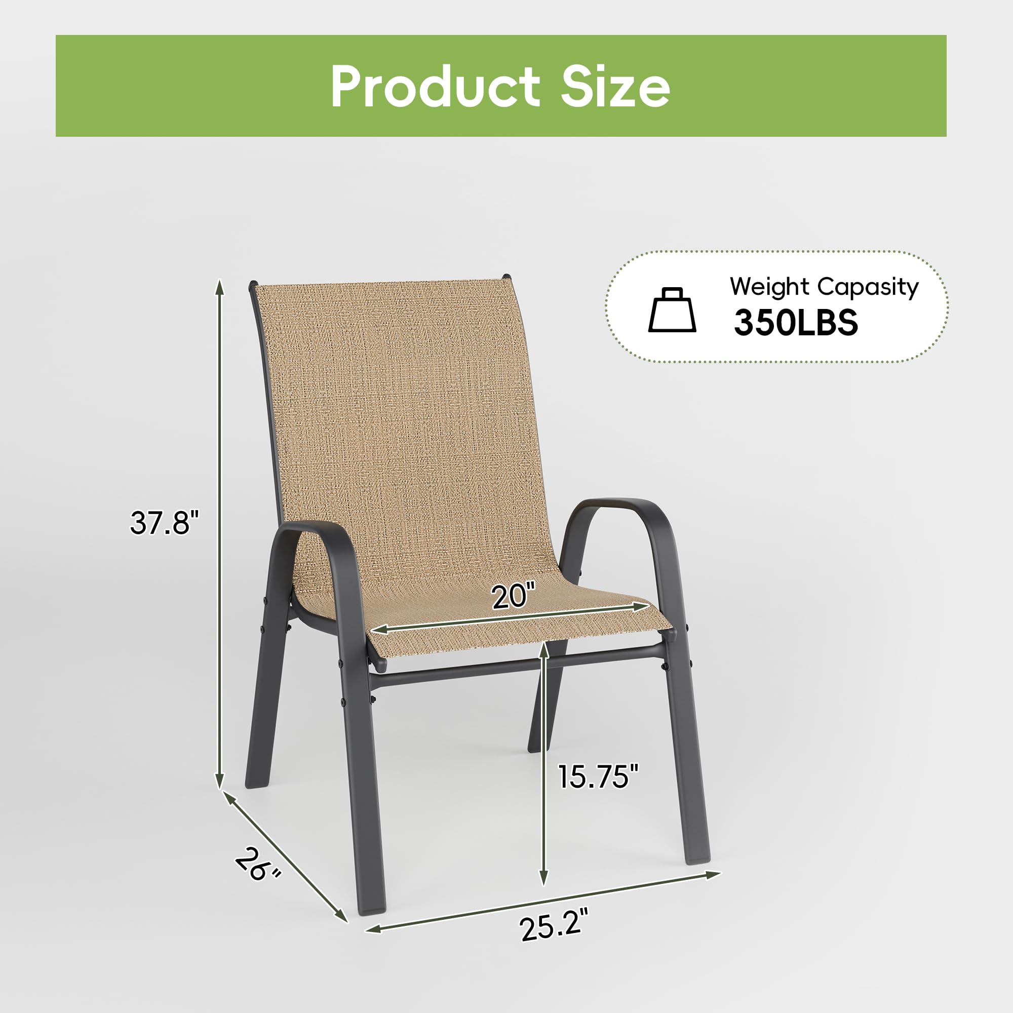 4-Piece Patio Chairs Set - Stackable All-Weather Outdoor Dining Chairs - Durable & Breathable Metal Modern Furniture for Backyard, Deck, Garden (Brown) - Perfect for Outdoor Entertaining & Relaxation