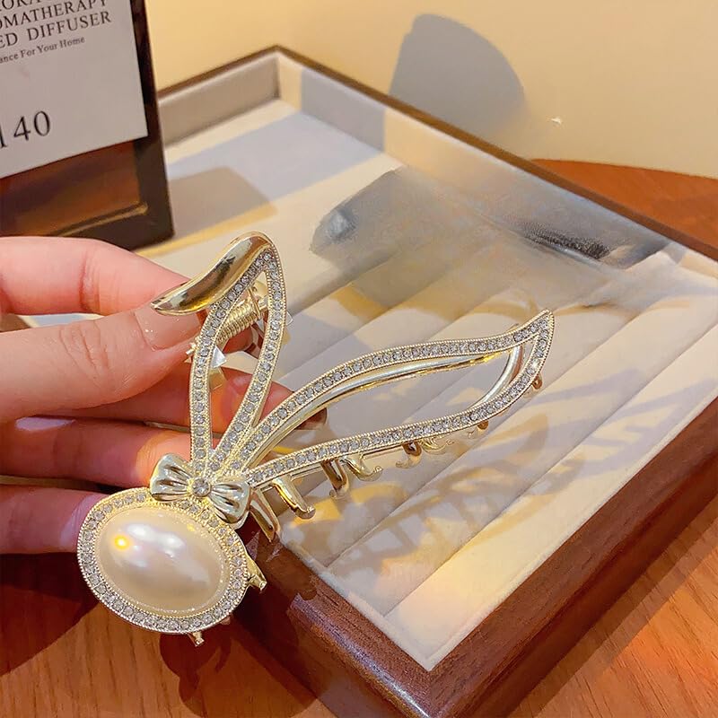 Samyak Rhinestone Hair Claw Clip - Elegant Rabbit Pearl Hair Clips for Women & Girls | Perfect for Weddings, Parties & Everyday Styling