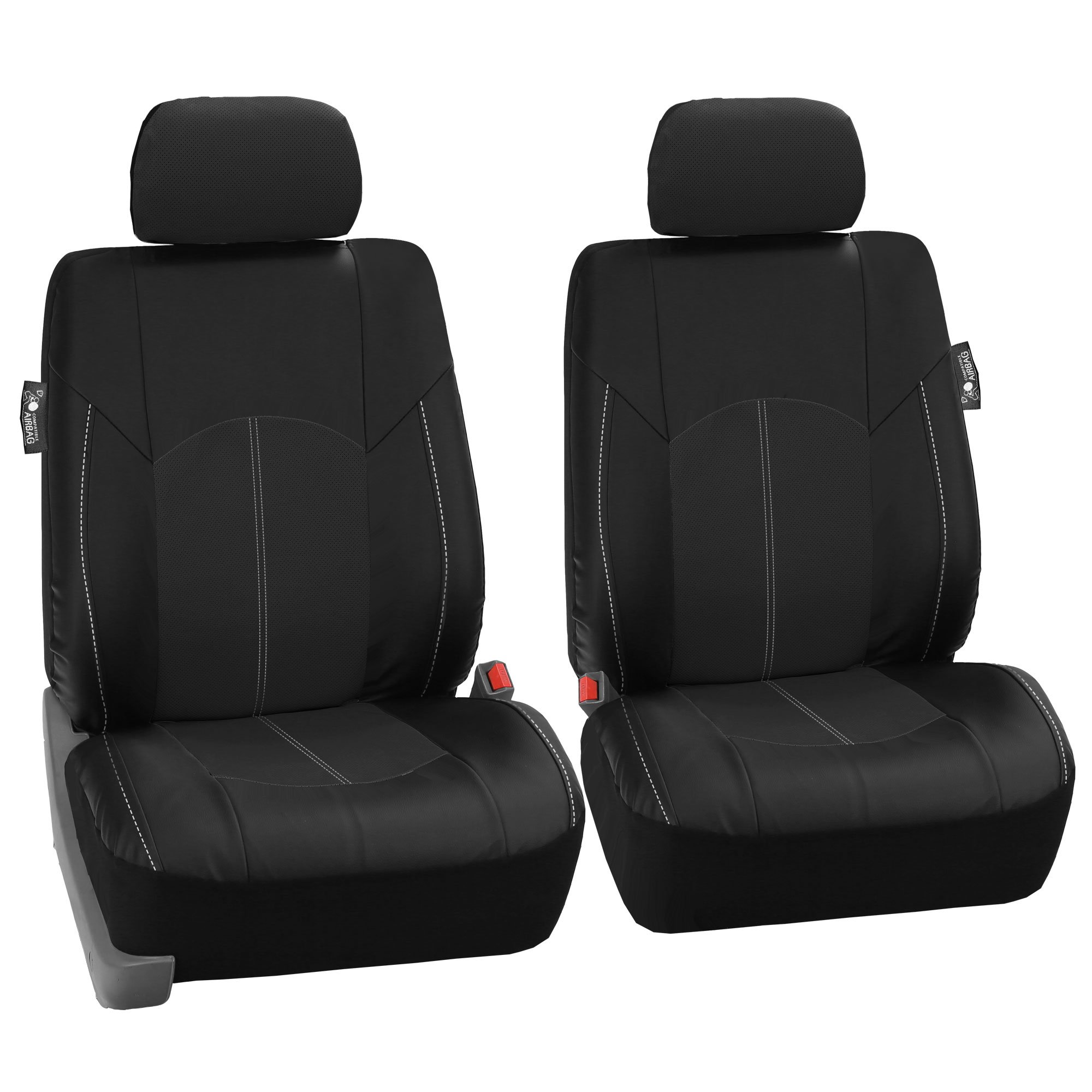 FH Group Perforated Leatherette 7-Seater Car Seat Covers - 3-Row Set, Airbag Compatible & Split Ready, Universal Fit for Cars, Trucks & SUVs (Black) | Premium Protection & Comfort for Family Road Trips, Daily Commutes & Outdoor Adventures