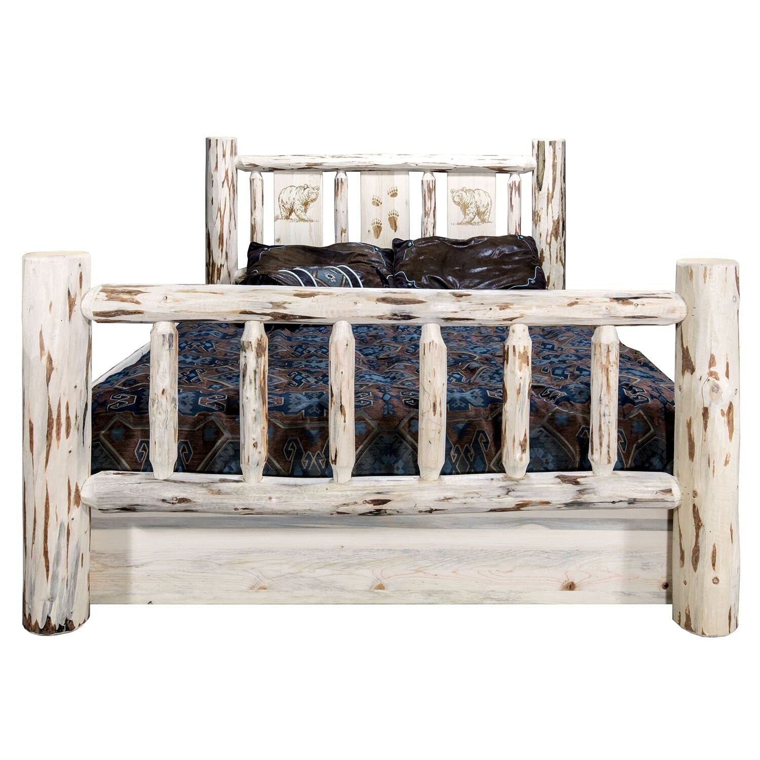 Montana Collection King Size Storage Bed with Laser Engraved Elk Design - Unfinished Solid Wood Platform Bed with Underbed Drawers for Bedroom Organization | Perfect for Rustic Cabins, Hunting Lodges & Western Style Homes