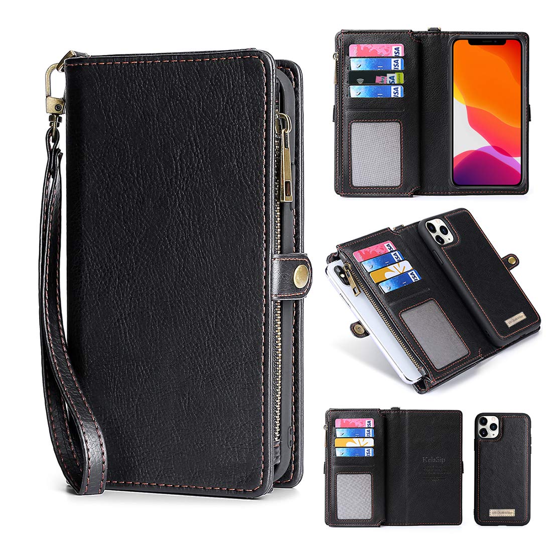 Premium Leather Wallet Case for iPhone 11 Pro - Magnetic Detachable Card Holder with Buckle (Black) | Slim Protective Phone Cover with RFID Blocking for Daily Use, Travel & Business Meetings