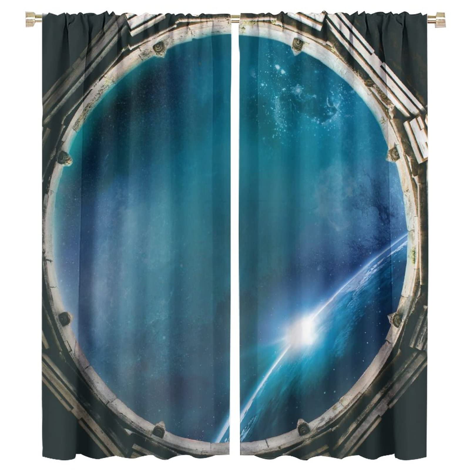 Zmcongz Blackout Curtains - Galaxy Earth Thermal Insulated Room Darkening Drapes for Bedroom & Living Room (55x63 Inch) | Rod Pocket Design for Better Sleep & Energy Savings