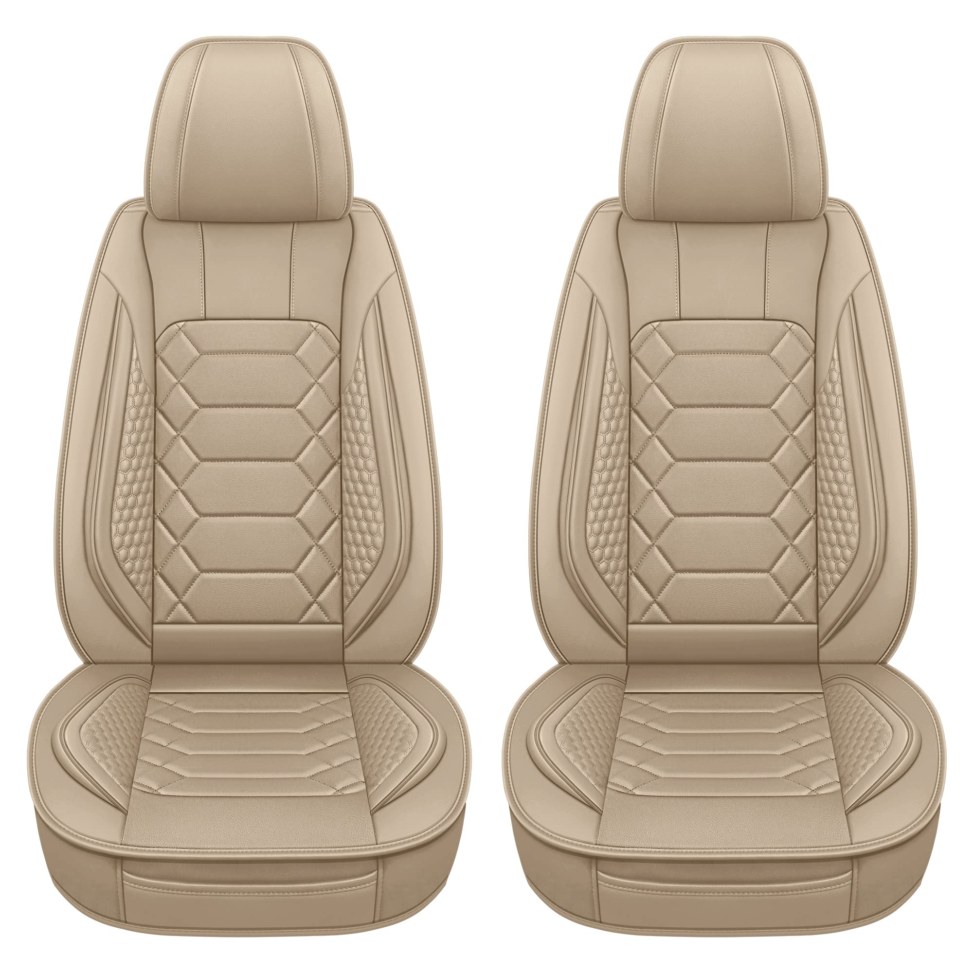 Premium Waterproof Faux Leather Car Seat Covers Front Set - Universal Fit for Most Sedans, Trucks & SUVs - Non-Slip Auto Interior Protection - Beige | Ideal for Daily Commute, Road Trips & Pet Owners
