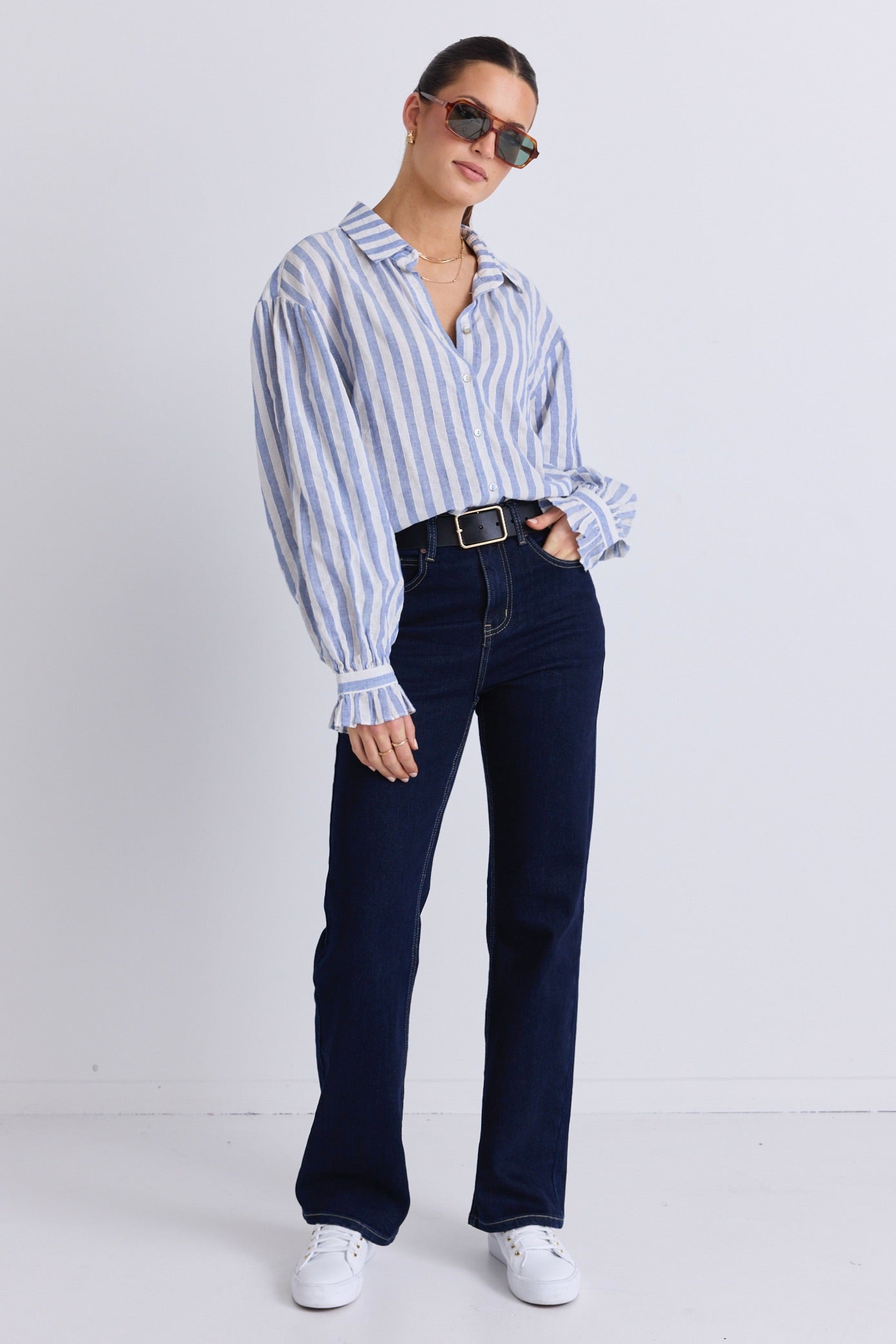 Stylish Blue Stripe Drop Shoulder Long Sleeve Shirt for Men & Women | Casual Comfort Wear for Everyday Outfits, Office & Weekend Looks
