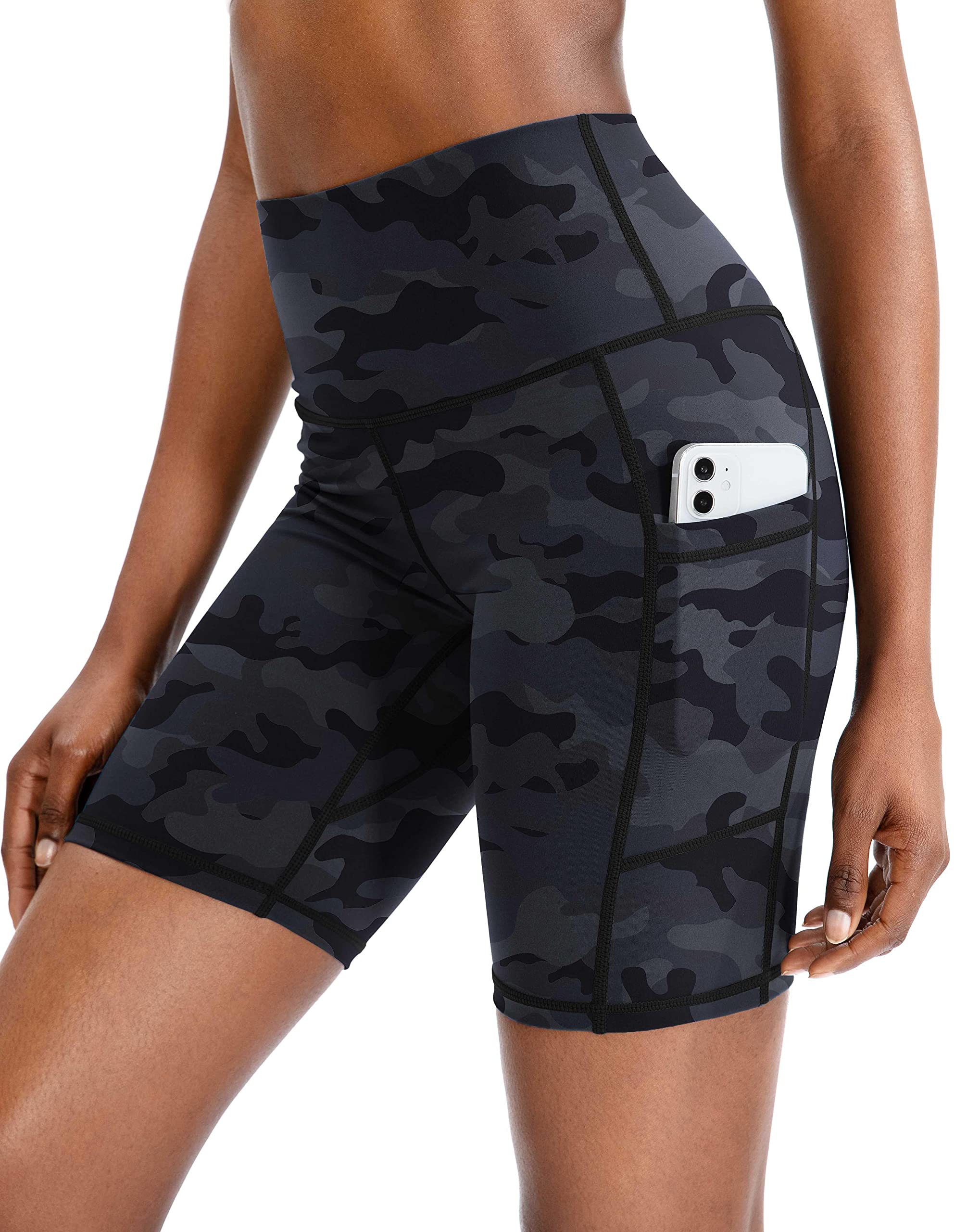 Women's High Waist Yoga Shorts with Side Pockets - Tummy Control Workout Shorts for Running, Gym & Cycling - 8