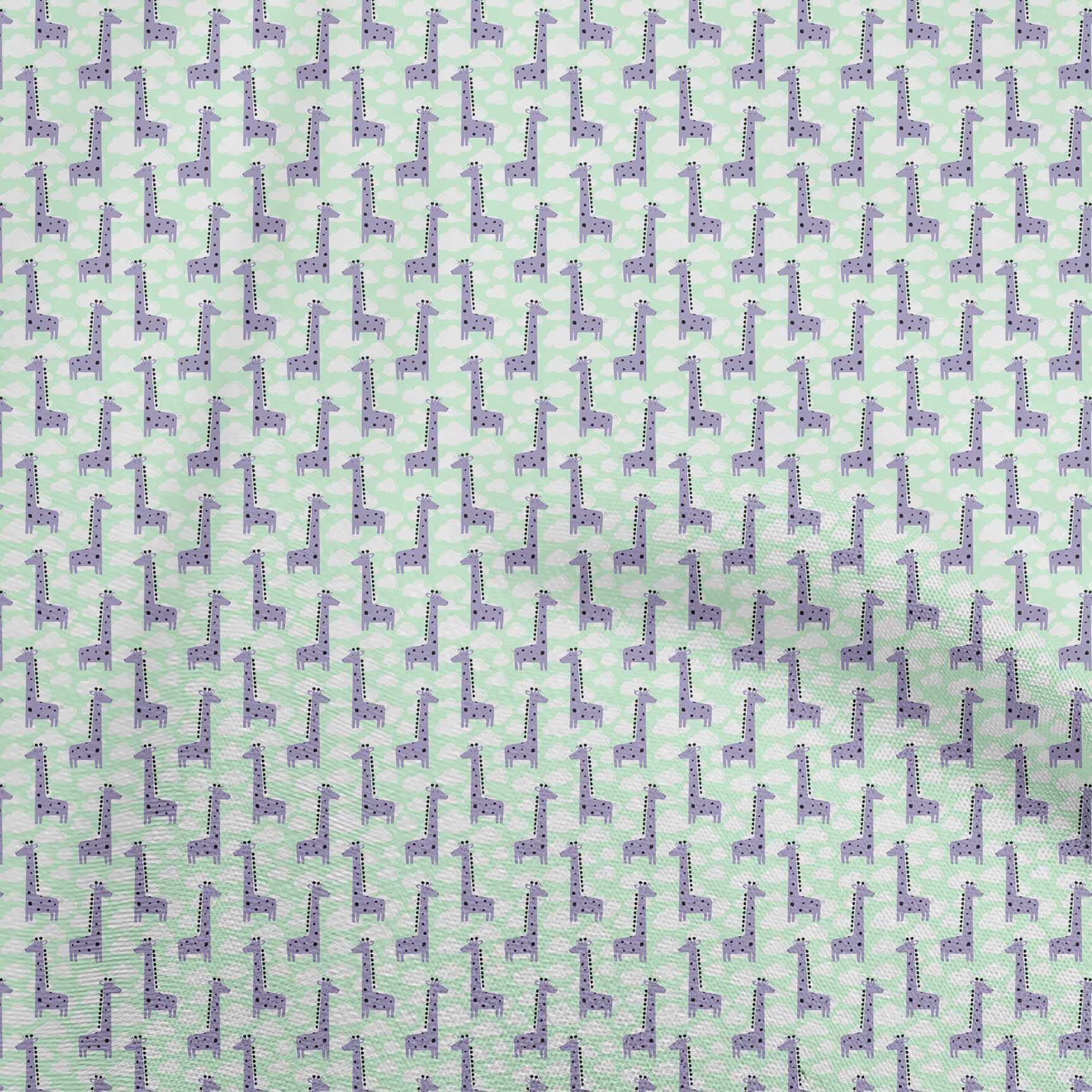 Premium Aquamarine Polyester Spandex Fabric for Kids - Giraffe Print DIY Sewing Material (56