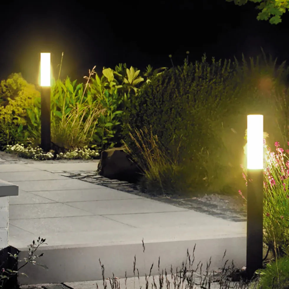 Clear Cylinder Black Outdoor Bollard Lights - Waterproof LED Landscape Lighting for Garden, Pathway, and Driveway