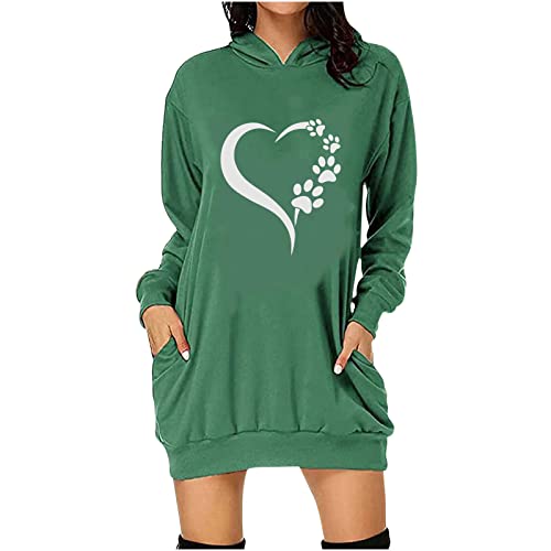 Valentine's Day Hoodie Dress for Women - Plus Size Long Sleeve Pullover Sweatshirt with Heart Print & Pocket | Cute Mini Dress for Date Night, Gift Giving & Casual Wear