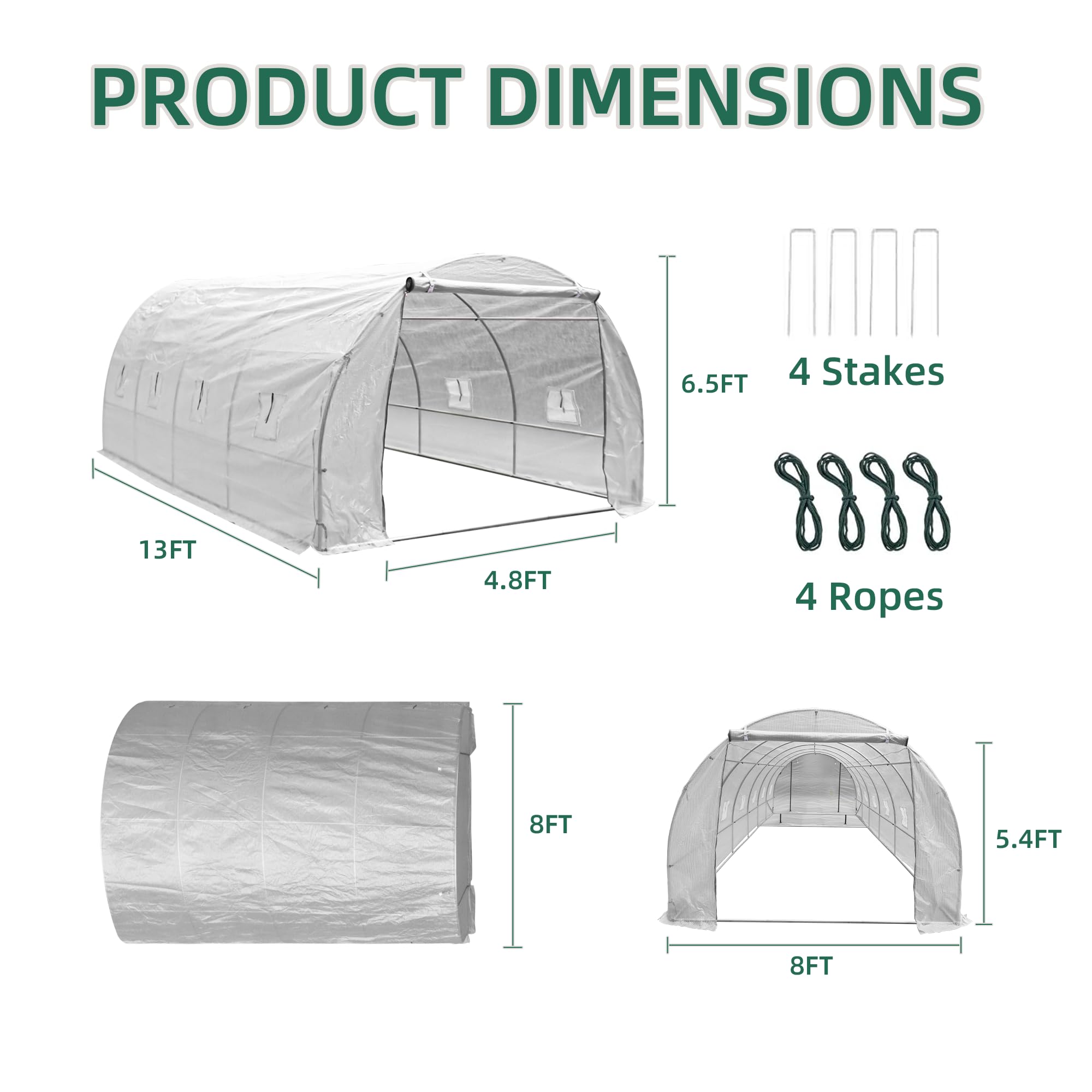 13x8x6.5FT Walk-in Greenhouse for Outdoor Gardening - Large High Tunnel PE Cover Greenhouse with Portable Irrigation System - Perfect for Growing Vegetables, Flowers & Herbs in Backyard or Patio