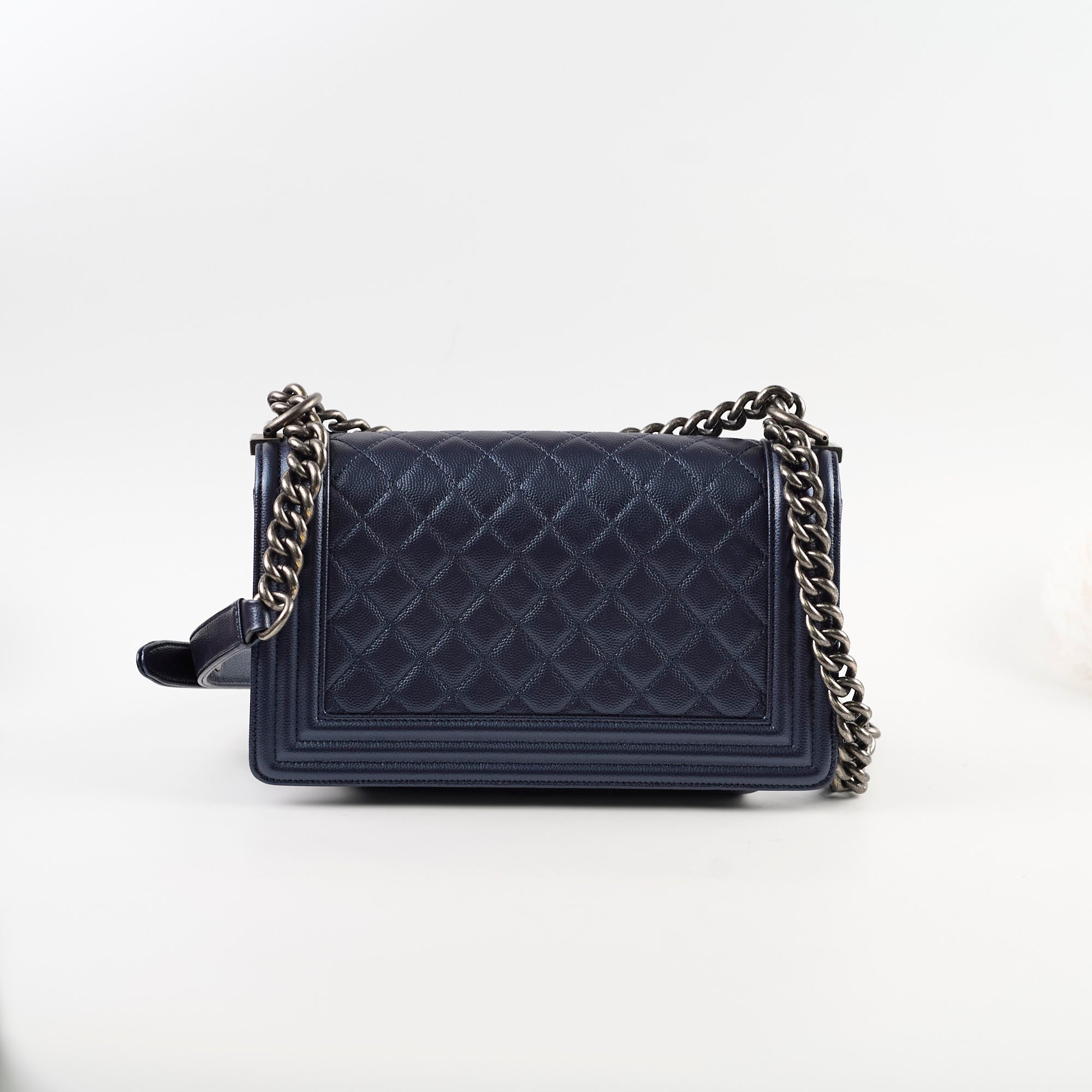 Chanel Old Medium Caviar Boy Bag in Metallic Blue - Luxury Crossbody Shoulder Bag for Women | Perfect for Date Night, Parties & Special Occasions