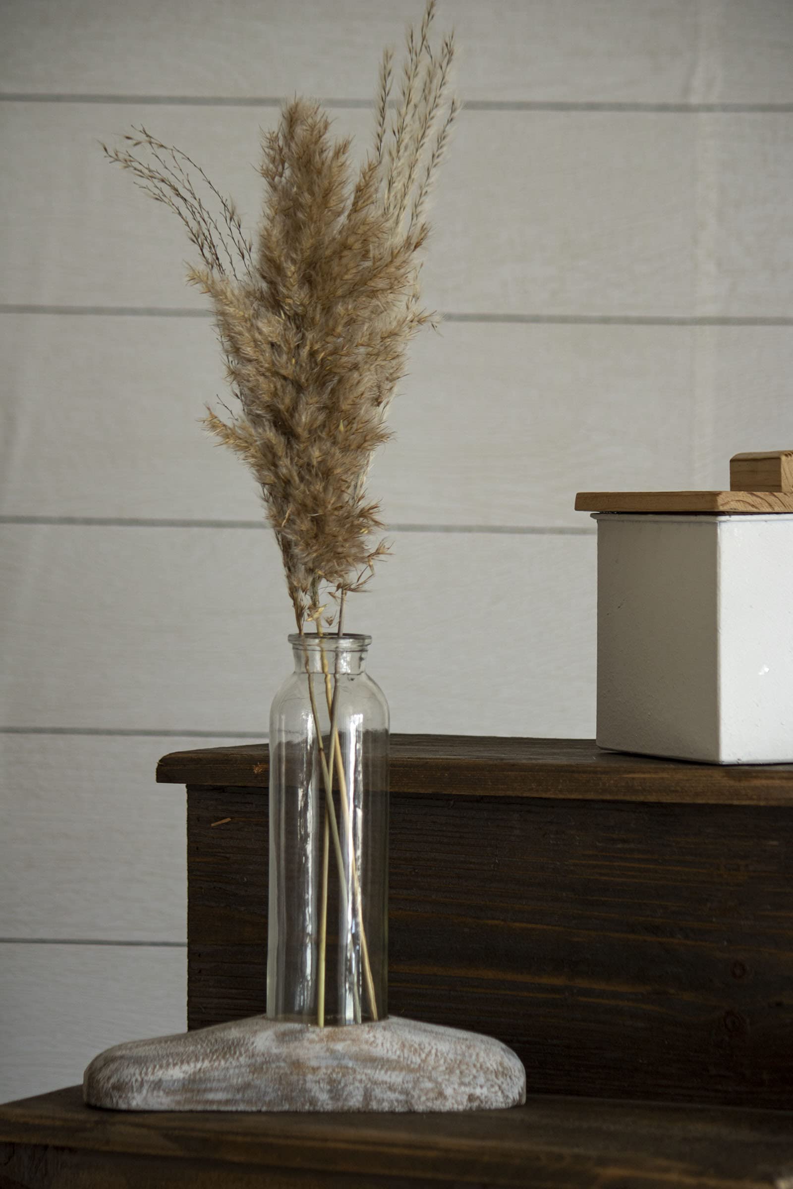 Whitewashed Wood Bud Vase Holder with Glass Insert - Rustic Home Decor for Centerpieces, Weddings & Farmhouse Style - Perfect for Dining Tables, Shelves and Mantel Displays