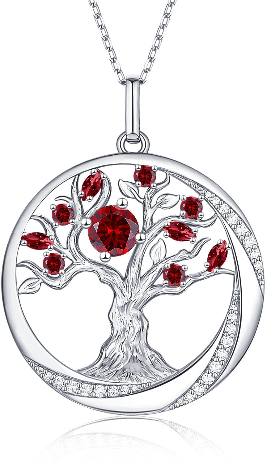 925 Sterling Silver Tree of Life Pendant Necklace for Women - Cubic Zirconia Birthstone Jewelry Gift for Mom, Grandma & Girls (18+2+2 Inch Cable Chain) - Perfect for Birthdays, Anniversaries & Special Occasions