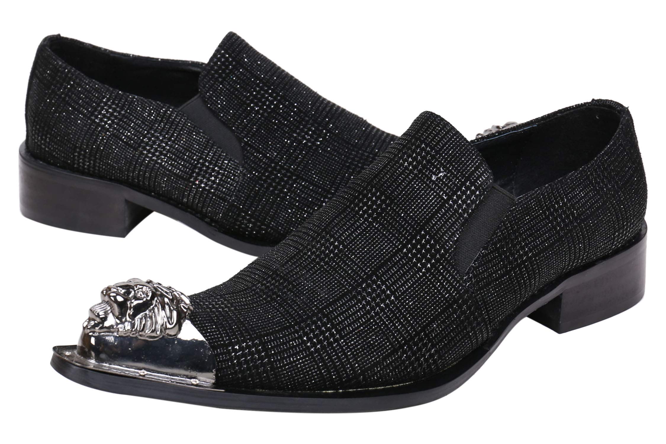 Santimon Men's Pointed Toe Loafers - Sparkling Leather Western Dress Shoes with Metal Tip for Casual & Formal Wear | Perfect for Weddings, Parties & Office Occasions