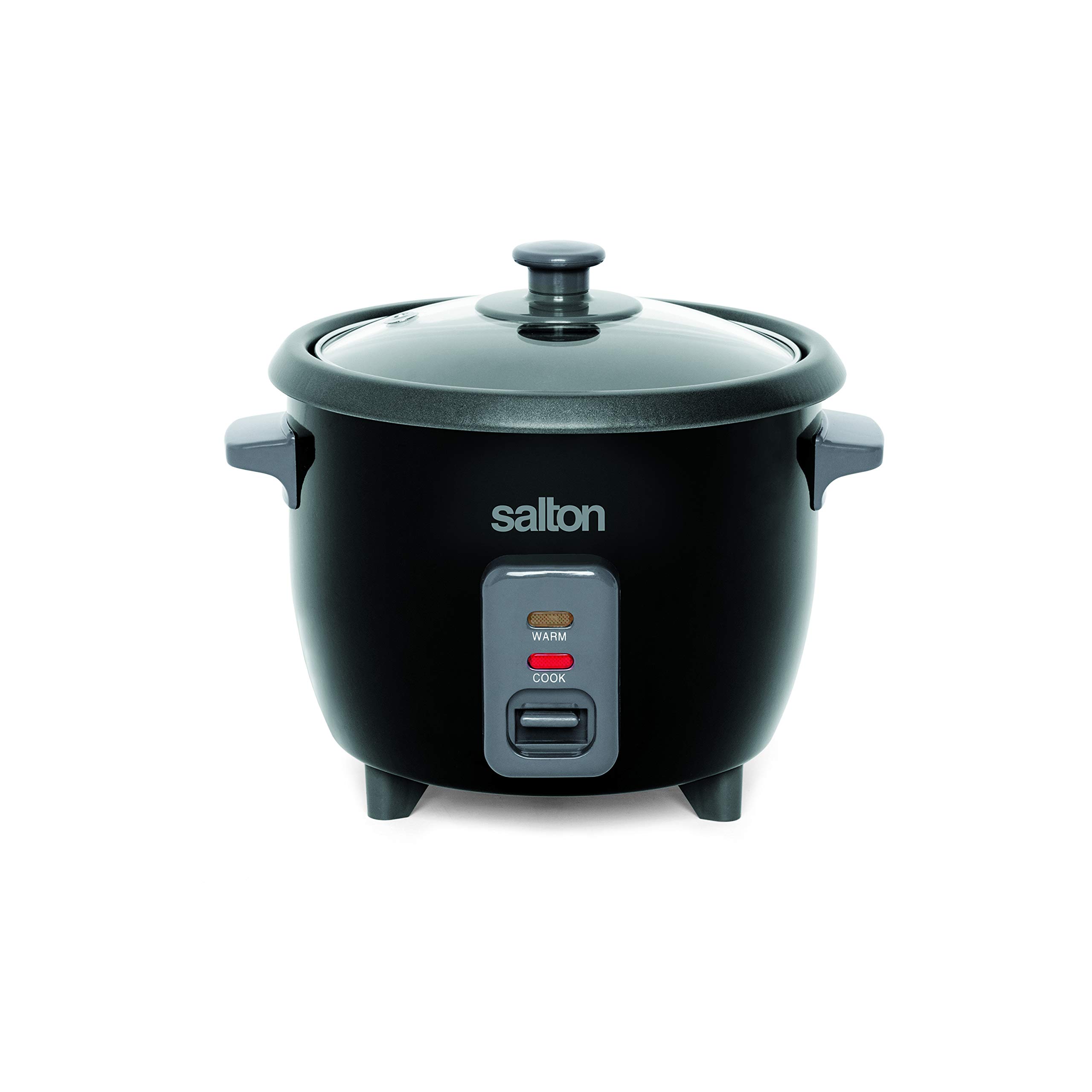 Salton 6 Cup Automatic Rice Cooker - 6 Cups Cooked / 3 Cups Uncooked - Black Stainless Steel - Perfect for Small Kitchens, Dorms & Office Lunch Prep