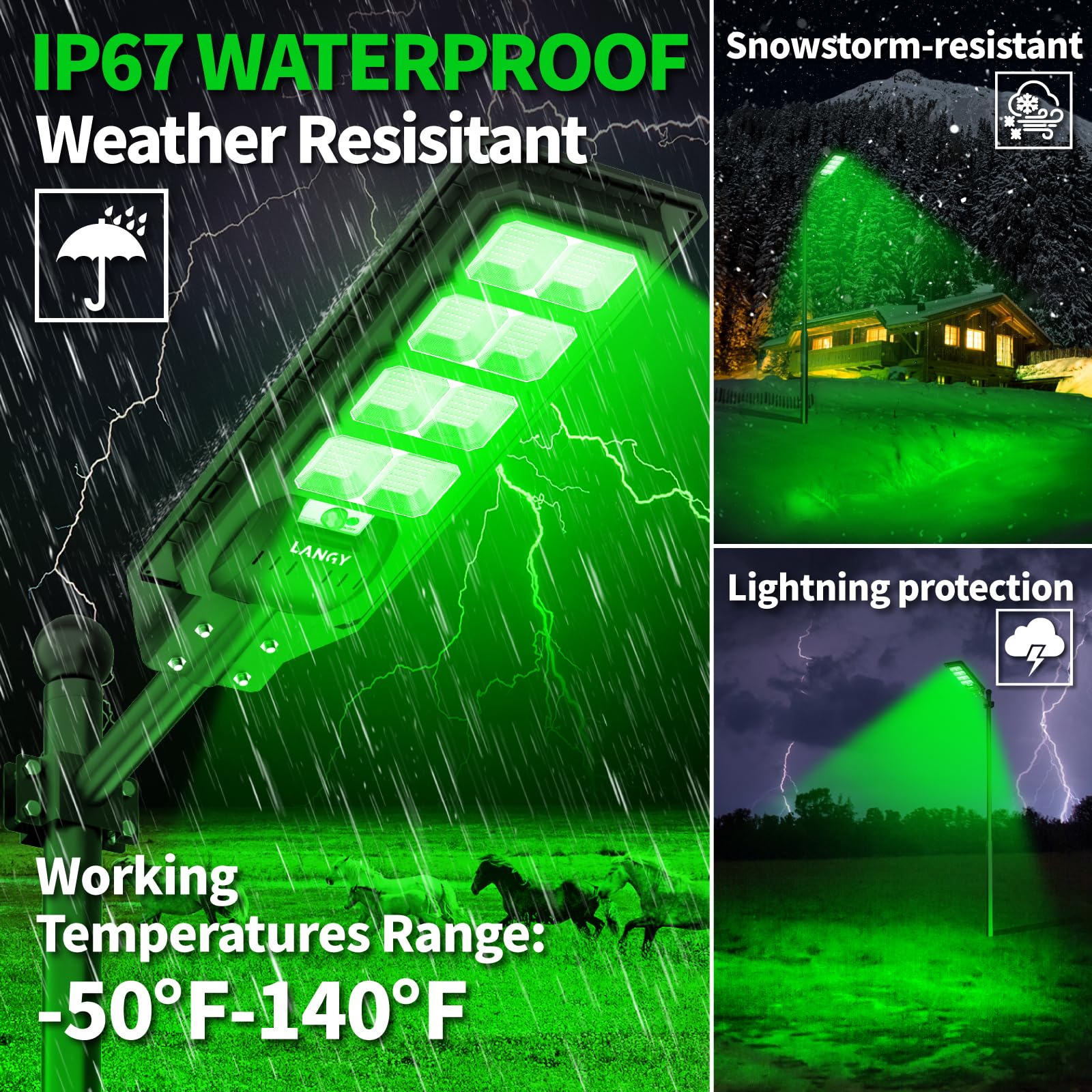 Solar Powered 20000LM Green Hunting Light - Motion Activated Hog Light for Night Hunting Hogs, Coyote, Varmint & Deer | Ideal for Feeder Lights & Outdoor Hunting Scenarios