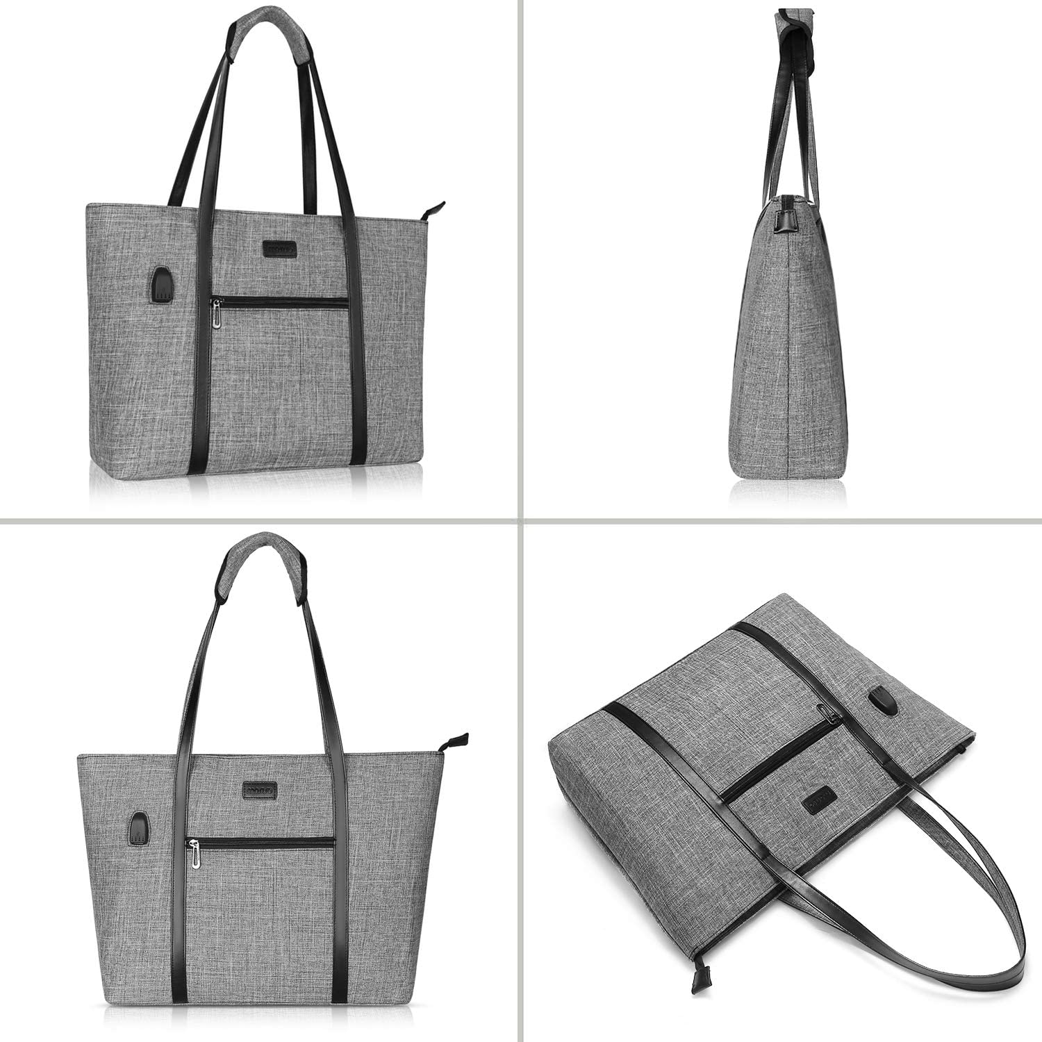 MOSISO Stylish USB Port Laptop Tote Bag for Women - Compatible with MacBook Pro/Air, 17-17.3 Inch Notebook & Chromebook - Water-Resistant Work Travel Business Computer Bag with Detachable Small Purse (Gray) - Perfect for Office Commute, Business Trips & College Use