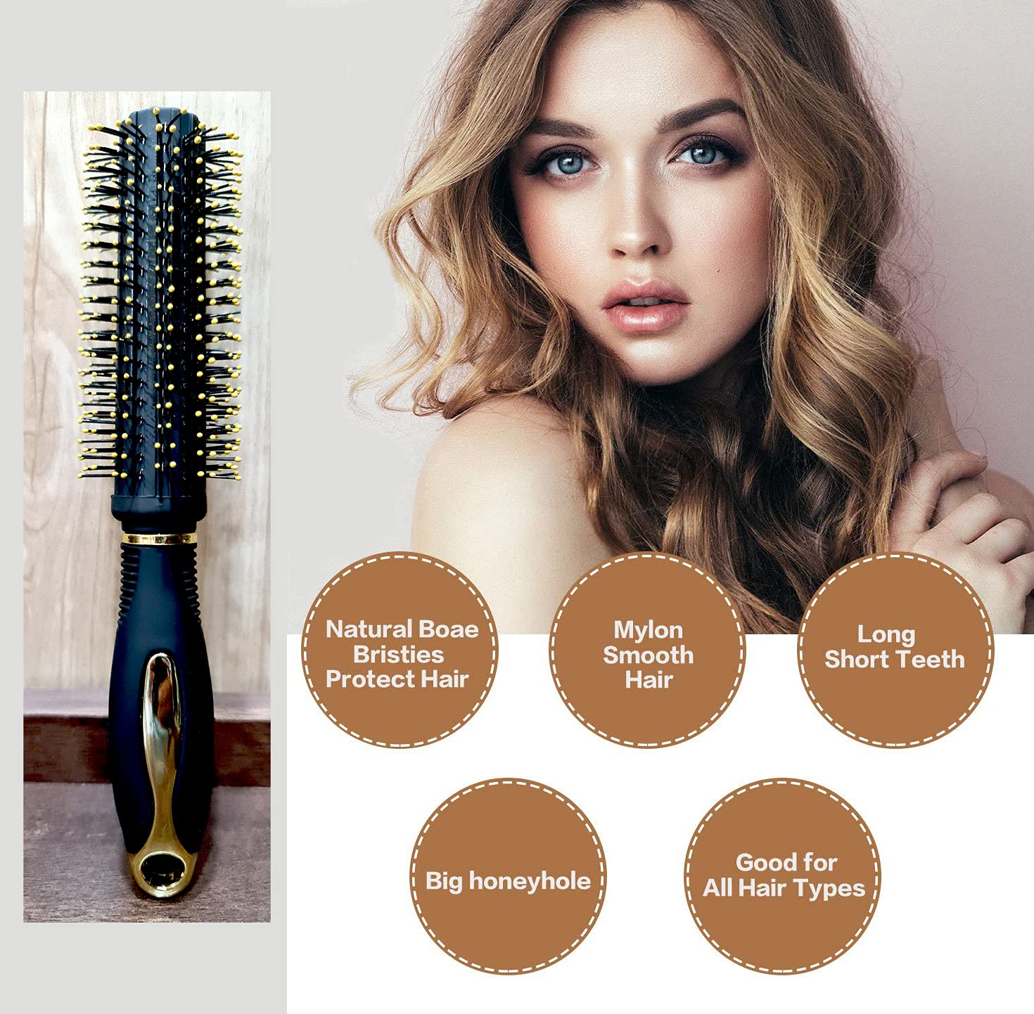 Professional Round Brush for Blow Drying Hair - Styling, Curling & Straightening Hair Brush with Round Barrel - Perfect for Salon, Home Use & Travel Hair Styling