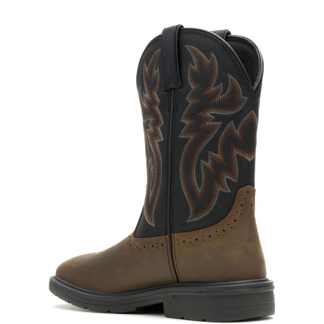 Premium Rancher Level Soft Toe Pull-On Work Boots for Men - Comfortable & Durable Black/Brown Western Cowboy Boots - Ideal for Farming, Construction & Outdoor Work