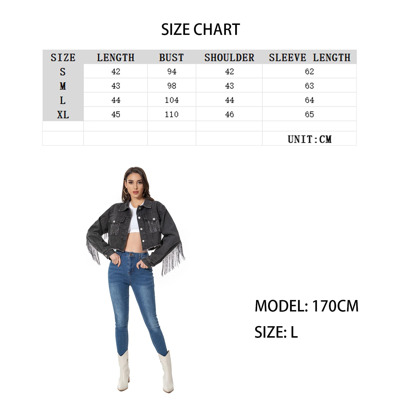 Stylish Fringe Denim Jacket for Women - Cropped Rhinestone Embellished Distressed Long Sleeve Tassel Coat | Perfect for Casual Outings, Music Festivals & Boho Fashion