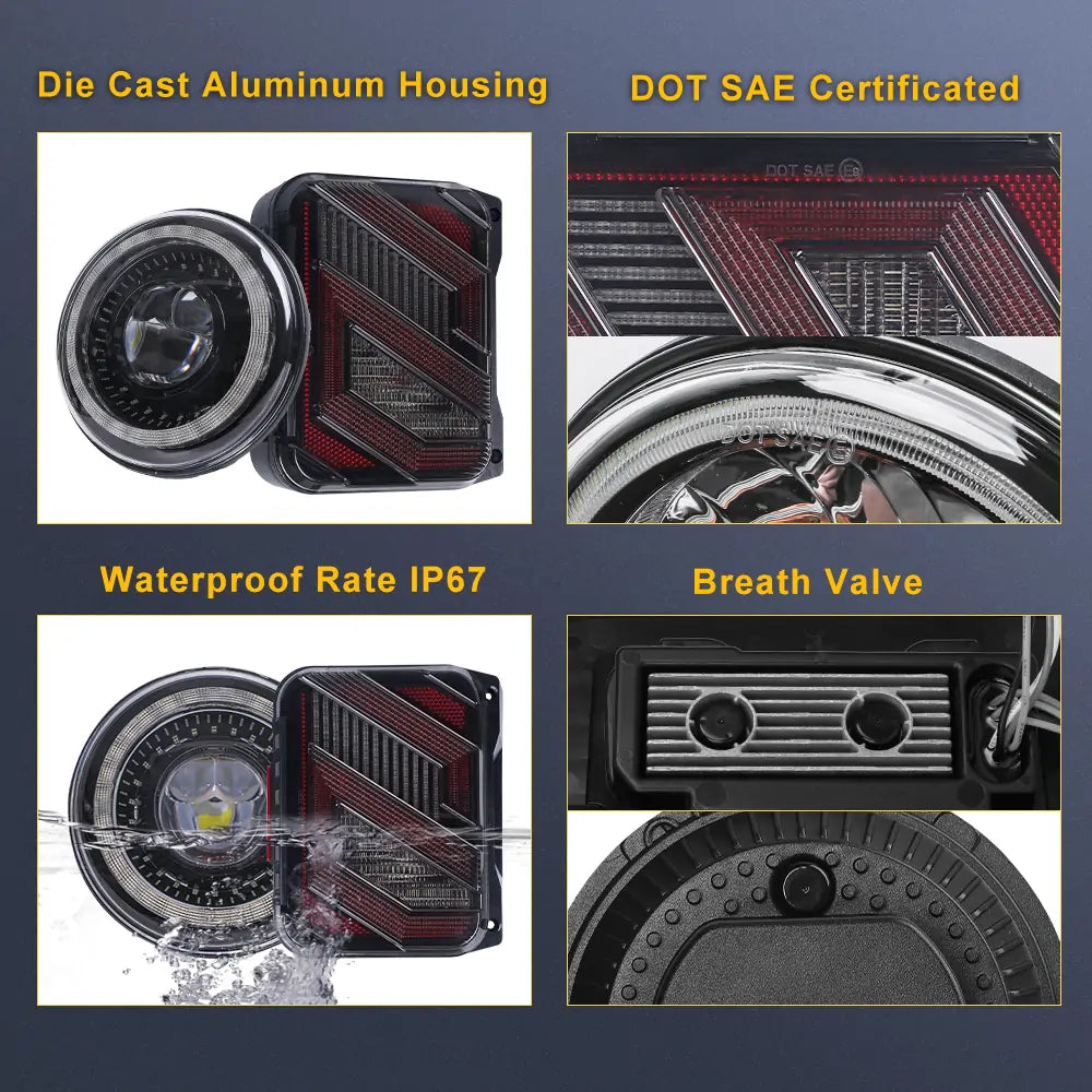 7 LED Headlight with Halo DRL and Turn Signal Lights & Smoked LED Tail Light Combo - High Performance Lighting Kit for Trucks, Jeeps, SUVs - Perfect for Off-Roading, Night Driving and Custom Vehicle Upgrades