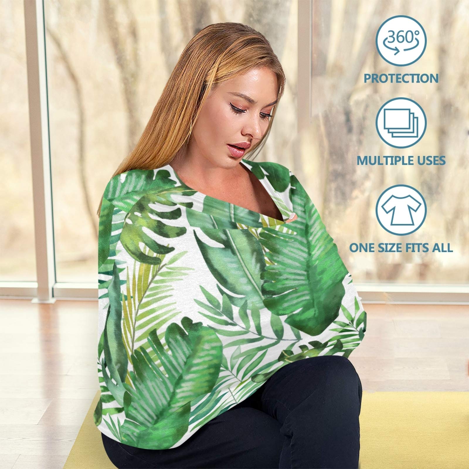 Breastfeeding Cover & Baby Car Seat Canopy - Soft, Breathable Nursing Scarf with Green Palm Leaves Design for Boys & Girls | Perfect for Nursing in Public, Stroller & Infant Car Seat Coverage