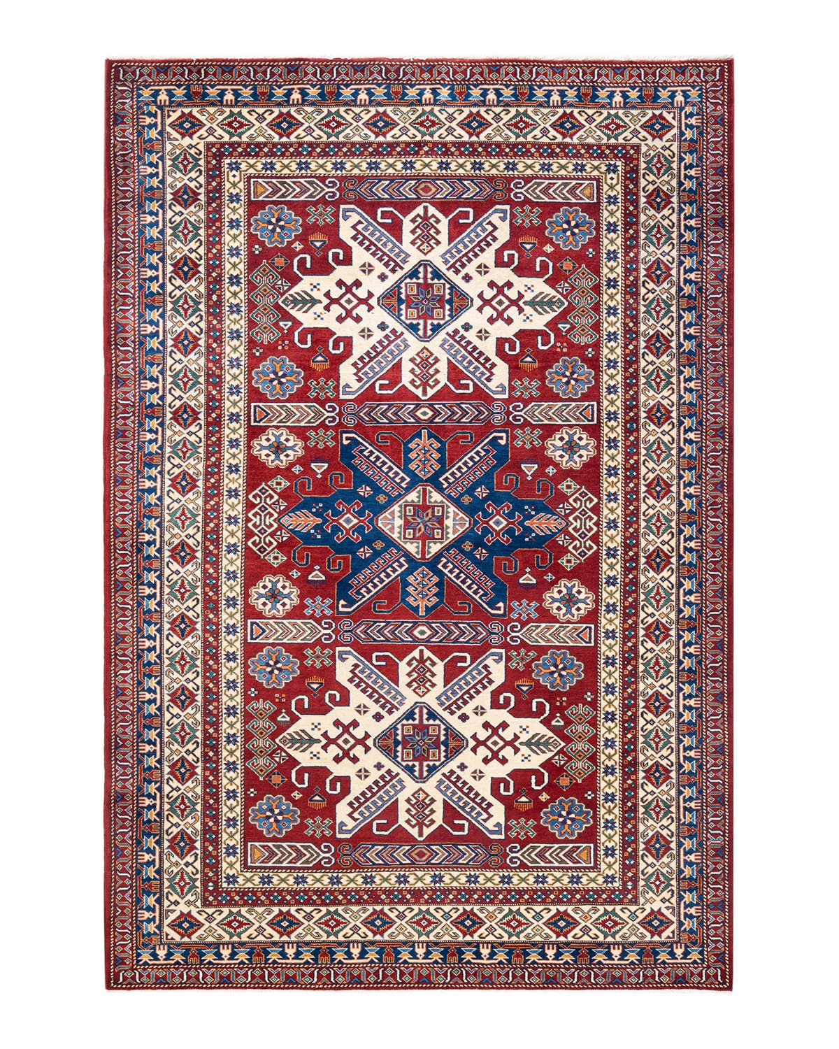 Handmade Bohemian Tribal Orange Wool Area Rug 6x9 ft - Unique Hand-Knotted Solo Rugs for Living Room, Bedroom & Boho Home Decor