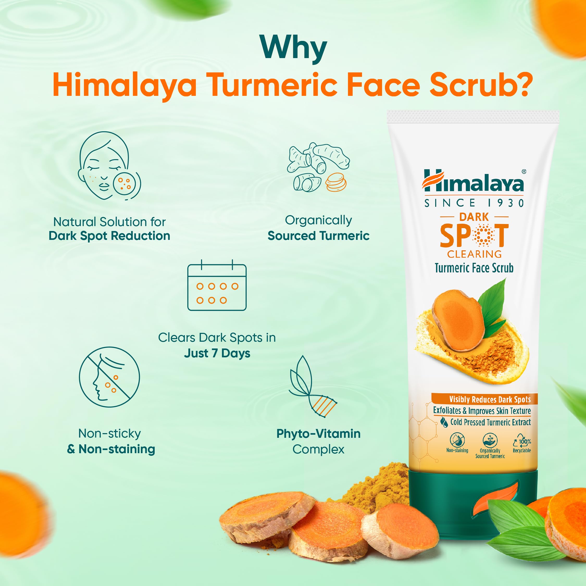 Himalaya Dark Spot Clearing Turmeric Face Scrub - Organic Turmeric for Radiant Skin | Reduces Dark Spots in 7 Days | 100g | Perfect for Daily Exfoliation & Brightening Dull Skin